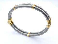 Italian Manufacture Contemporary Brushed Stainless Steel 18k Yellow Gold Bangle