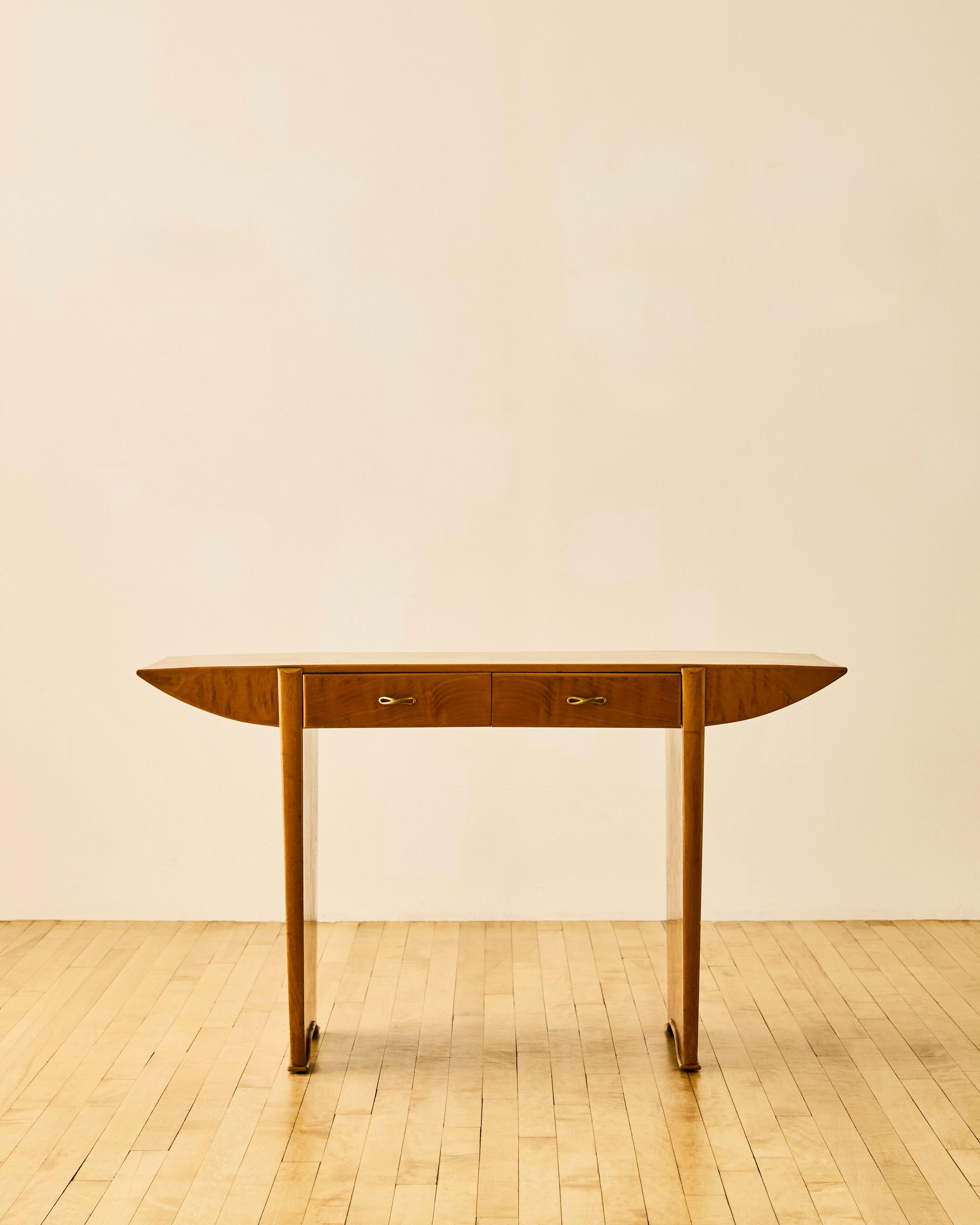 Italian Maple and Brass Console c. 1955 In Good Condition For Sale In Long Island City, NY