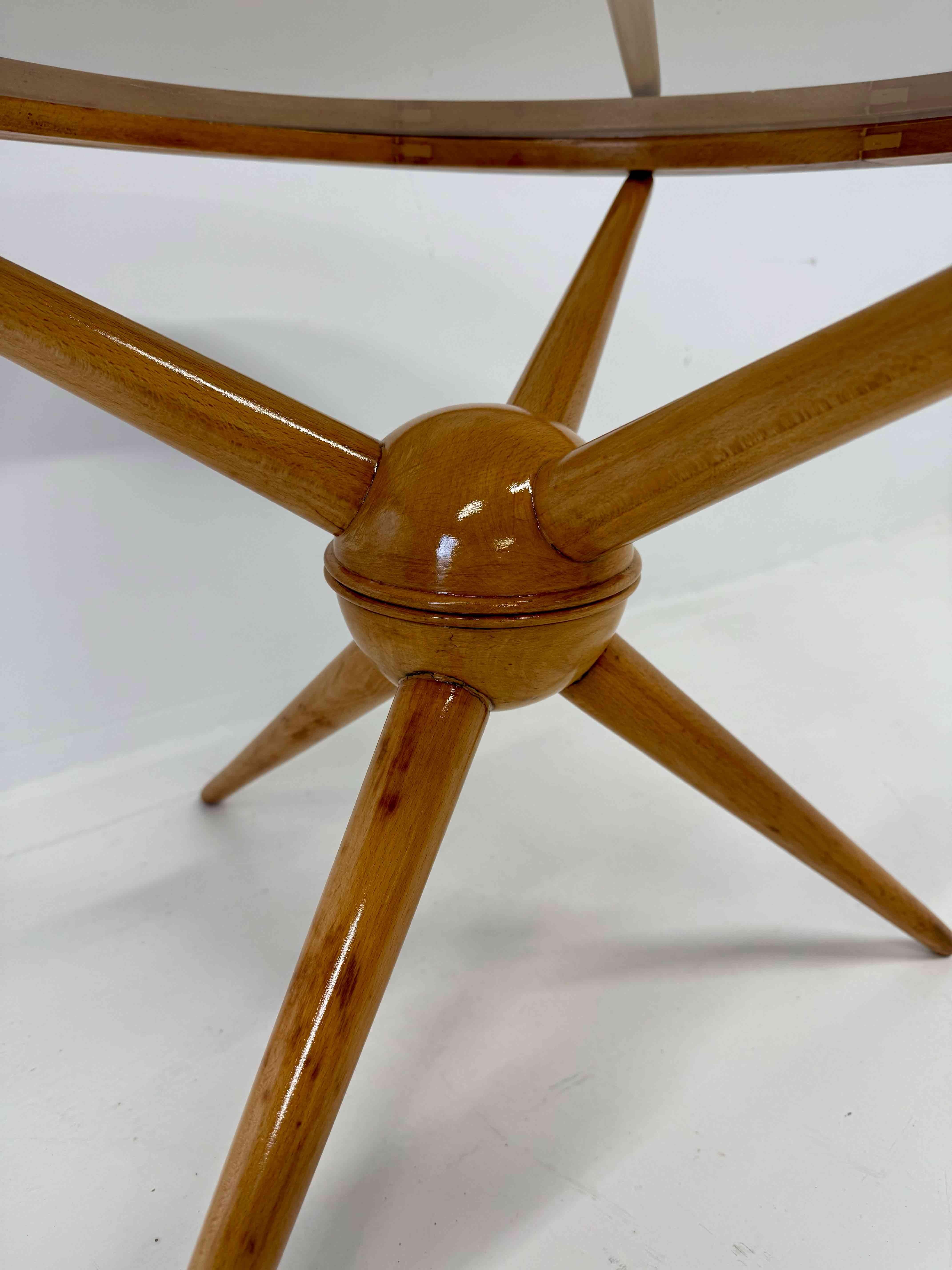 Italian Maple and Smoked Glass Coffee Table, Attrib. Cesare Lacca, 1950s For Sale 2