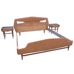Italian Mid-Century Bed with Bedside Tables attr. to Silvio Cavatorta, 1950s