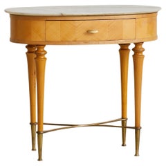 Italian Maple Bedside Table with Onyx Top + Brass Details, 1950s - 2 Available Italian Maple Bedside Table with Onyx Top + Brass Details, 1950s - 2 Available