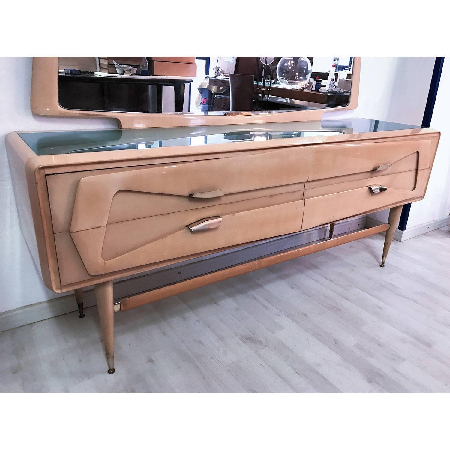 Italian Maple Dresser with Mirror attributed to Silvio Cavatorta, 1950s 1