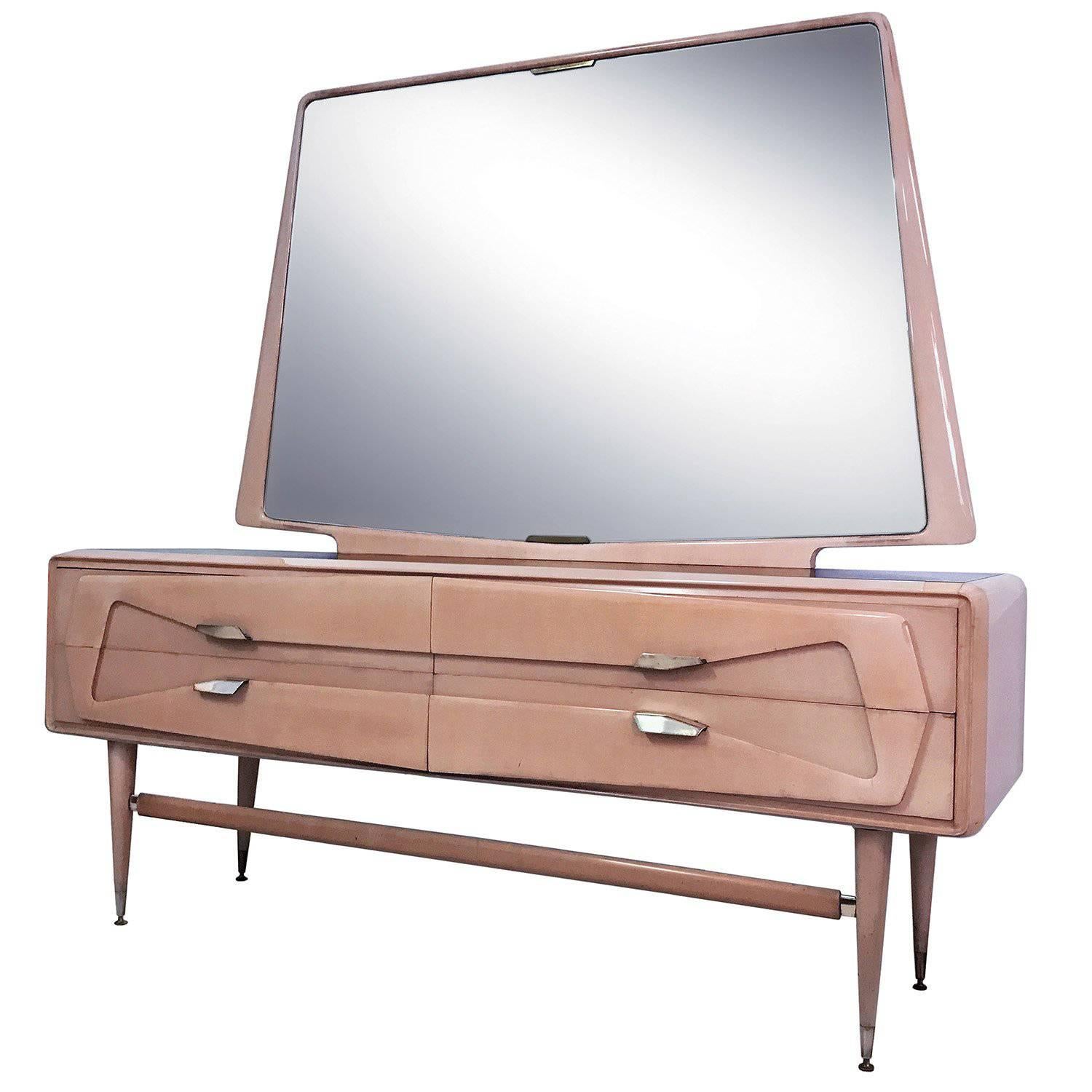 Italian Maple Dresser with Mirror attributed to Silvio Cavatorta, 1950s