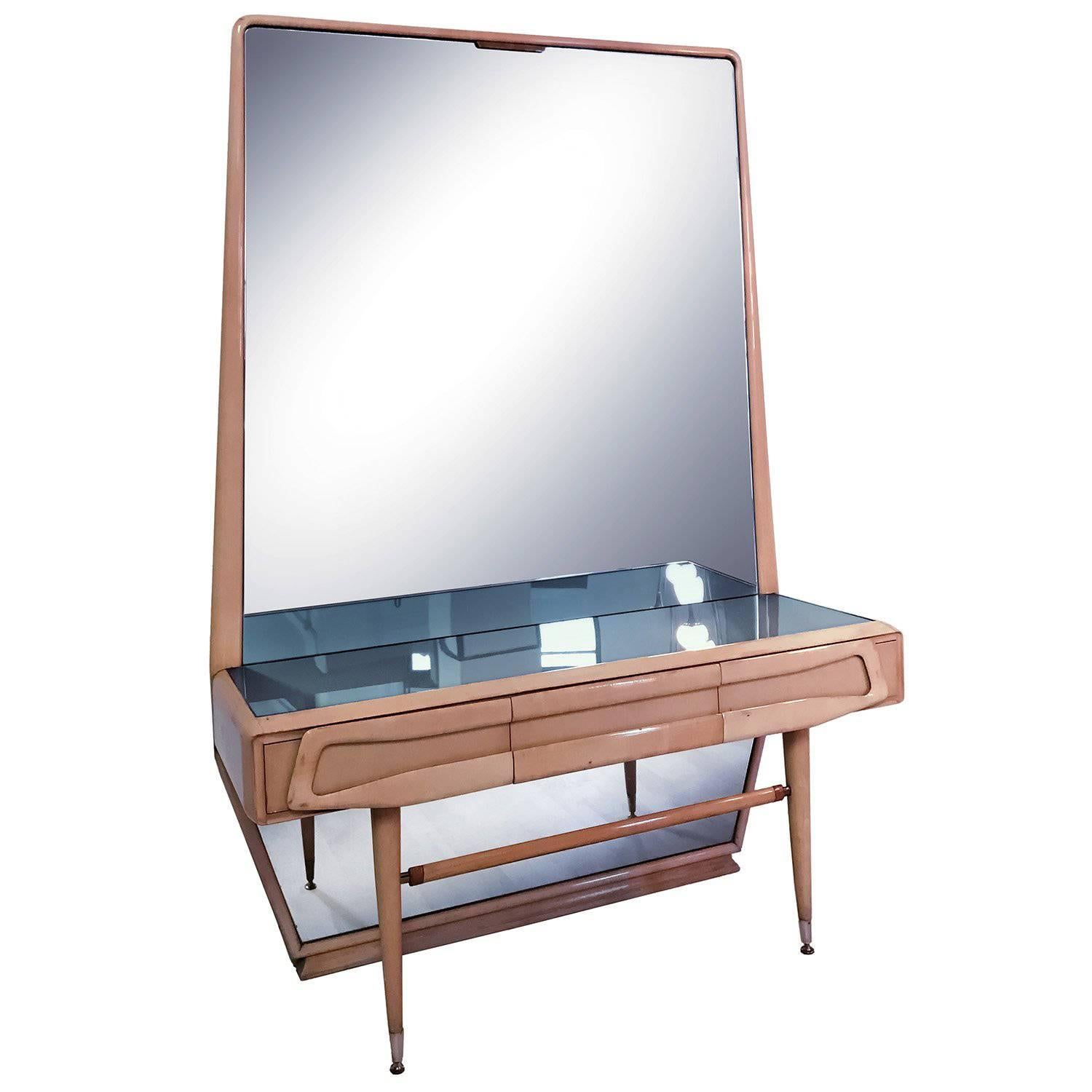 Italian Maple Vanity Dresser with Mirror attributed to Silvio Cavatorta, 1950s