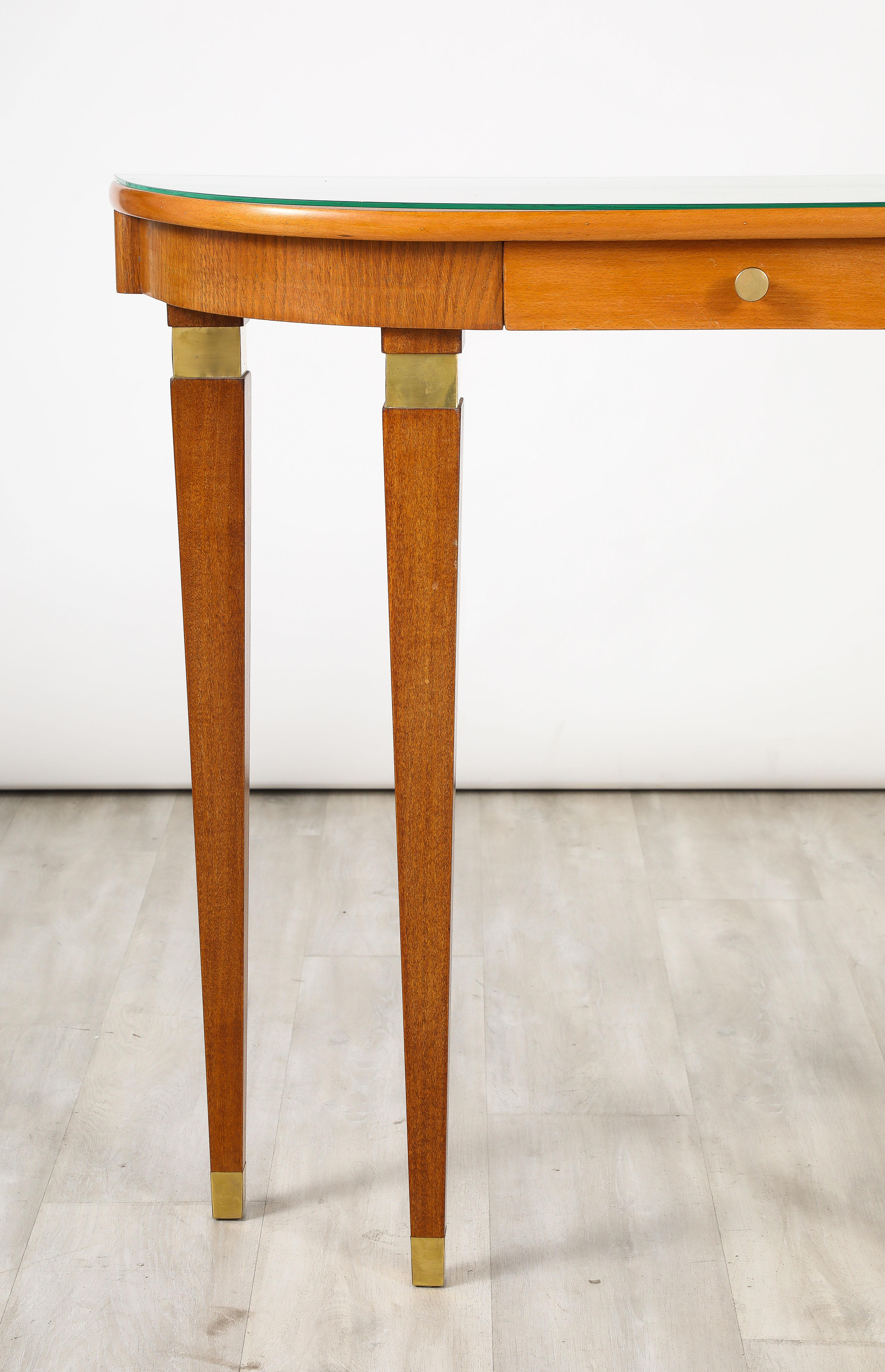 Brass Italian Maple Wood Console Table, Italy, circa 1940  For Sale