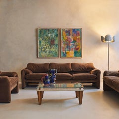 Italian ‘Maralunga’ Brown Velvet Armchair by Vico Magistretti for Cassina, 1970s