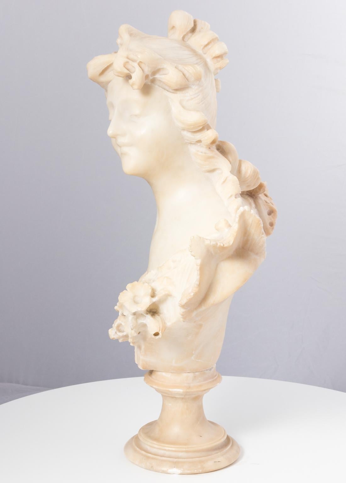 Art Nouveau Italian Marble Alabaster Carved Busts For Sale
