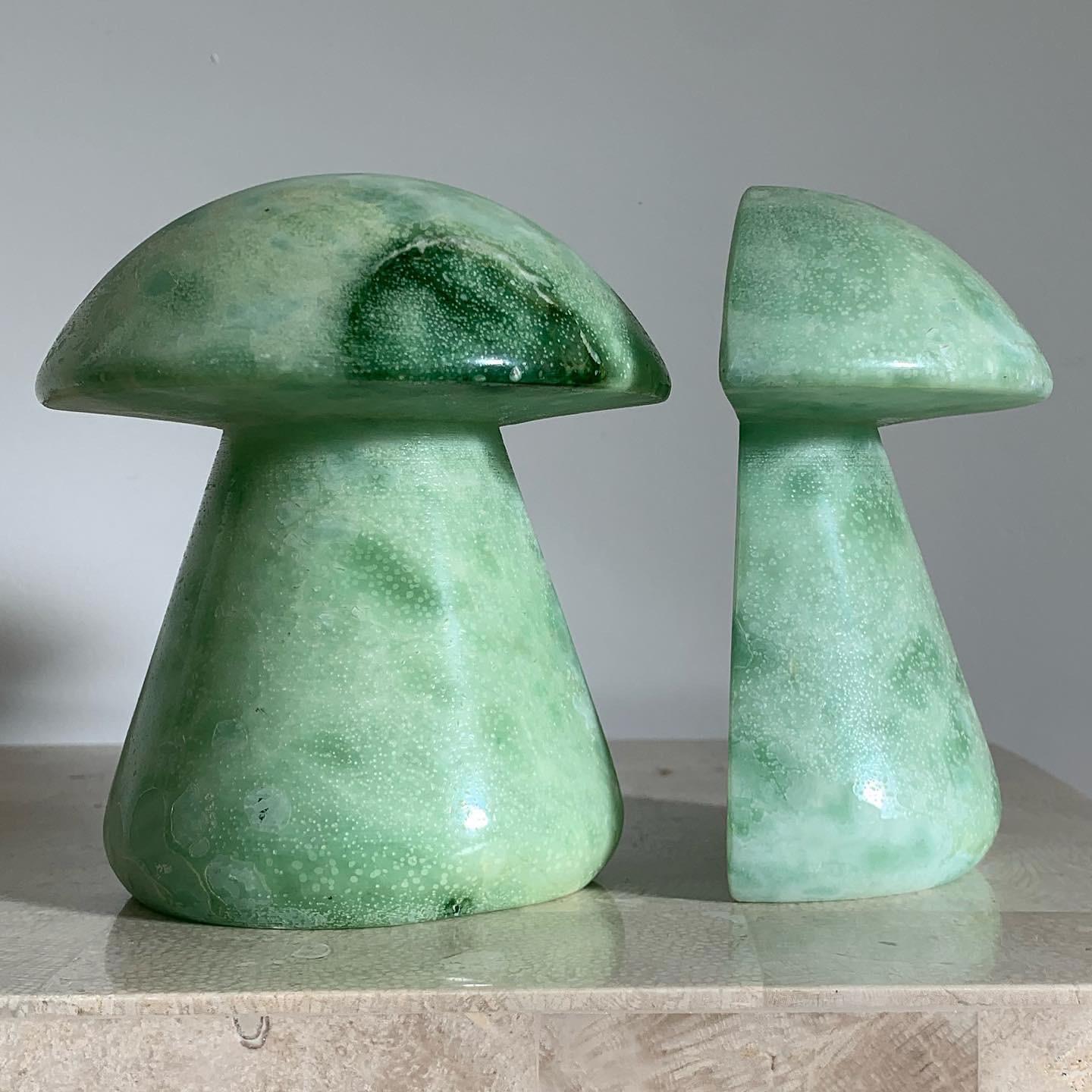 Italian Marble Alabaster Mushroom Bookends in Mint, 1960s 3