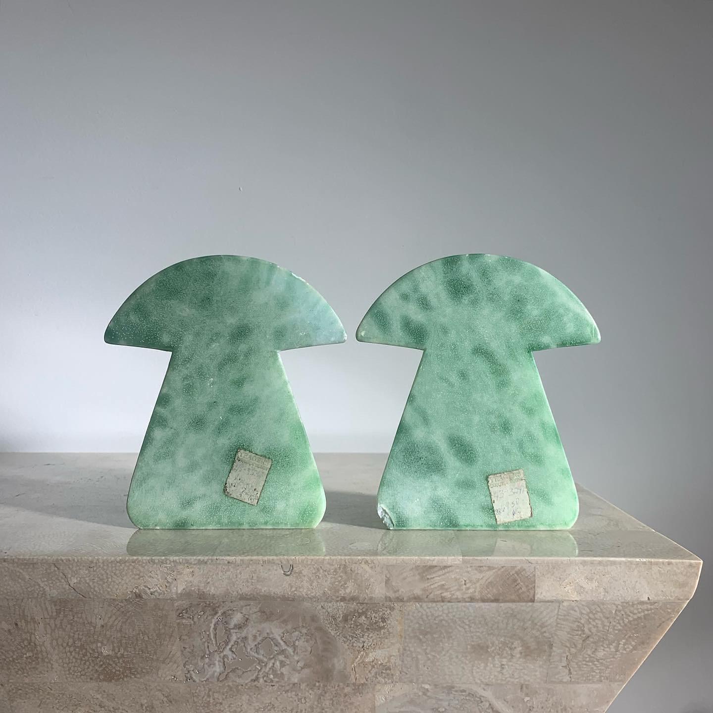 Mid-Century Modern Italian Marble Alabaster Mushroom Bookends in Mint, 1960s