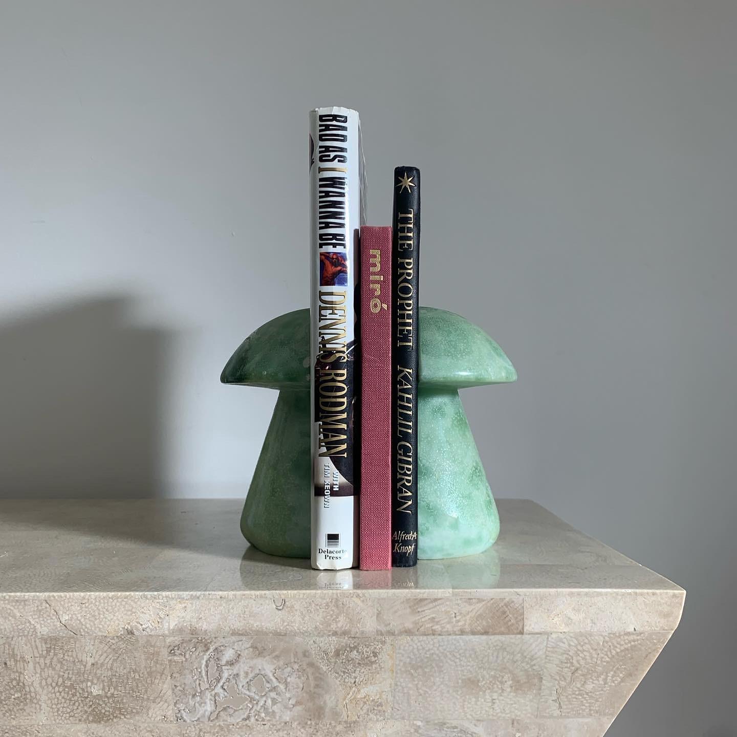 Hand-Carved Italian Marble Alabaster Mushroom Bookends in Mint, 1960s