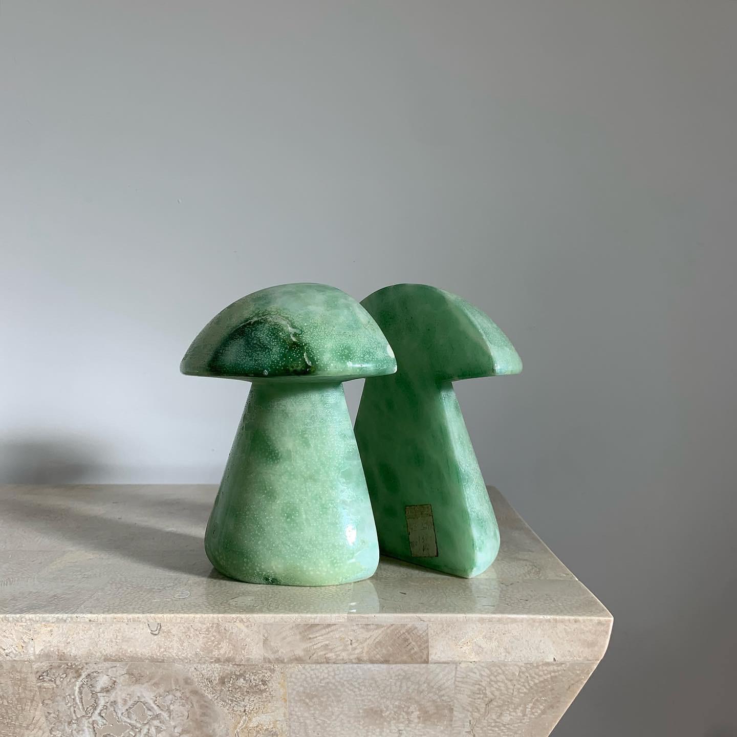 Mid-20th Century Italian Marble Alabaster Mushroom Bookends in Mint, 1960s
