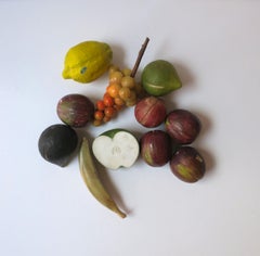 Italian Marble & Alabaster Stone Fruit Sculptures w/Wicker Basket, early 20th c