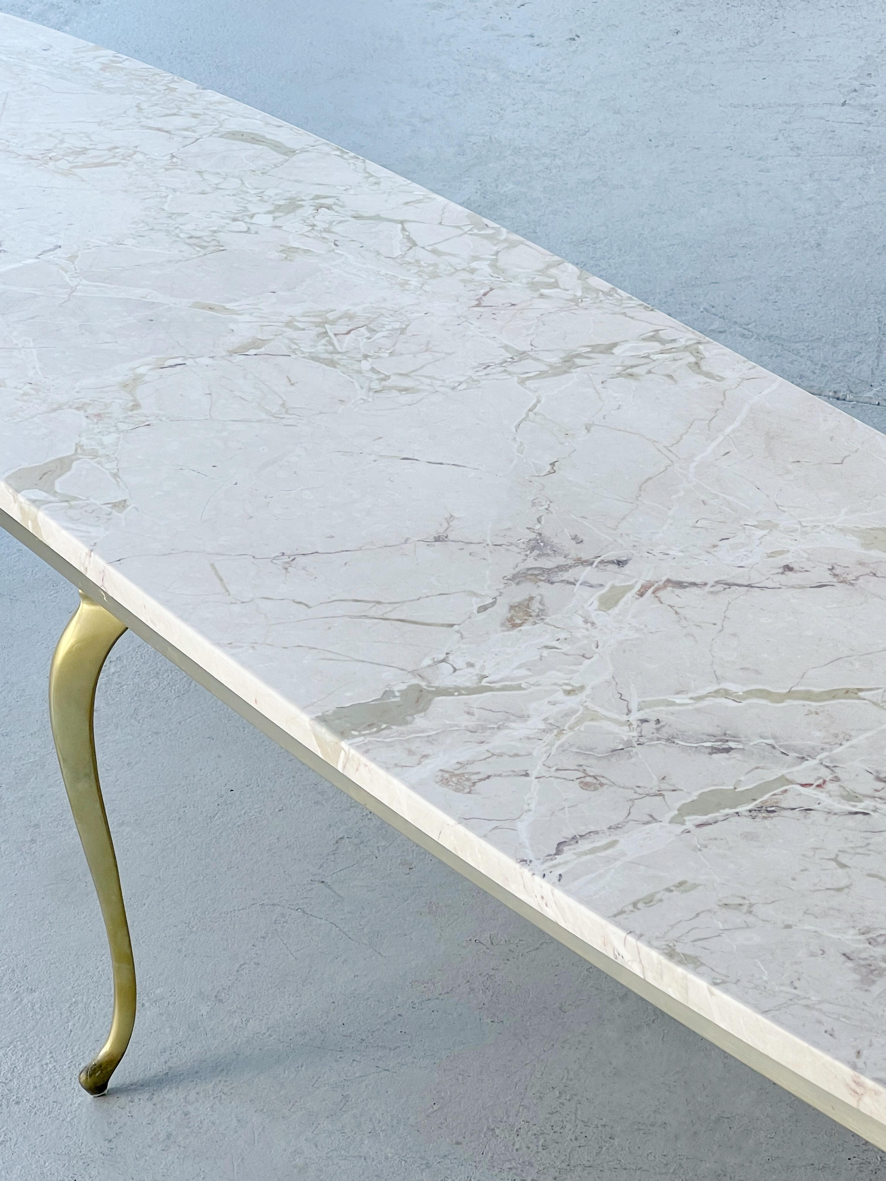 Italian Marble and Brass 6 Feet Long Coffee Table 1960s 6