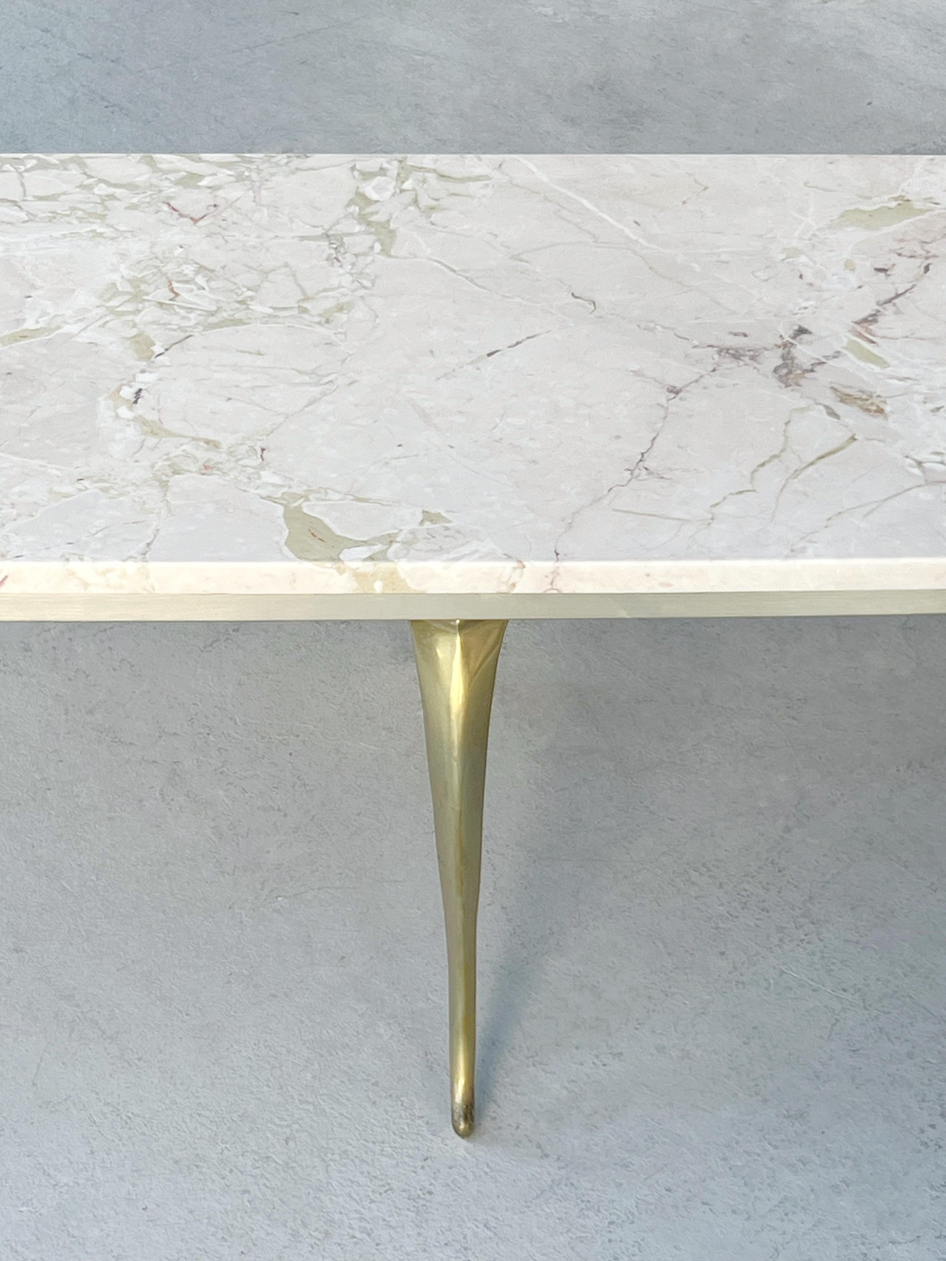 Italian Marble and Brass 6 Feet Long Coffee Table 1960s 7