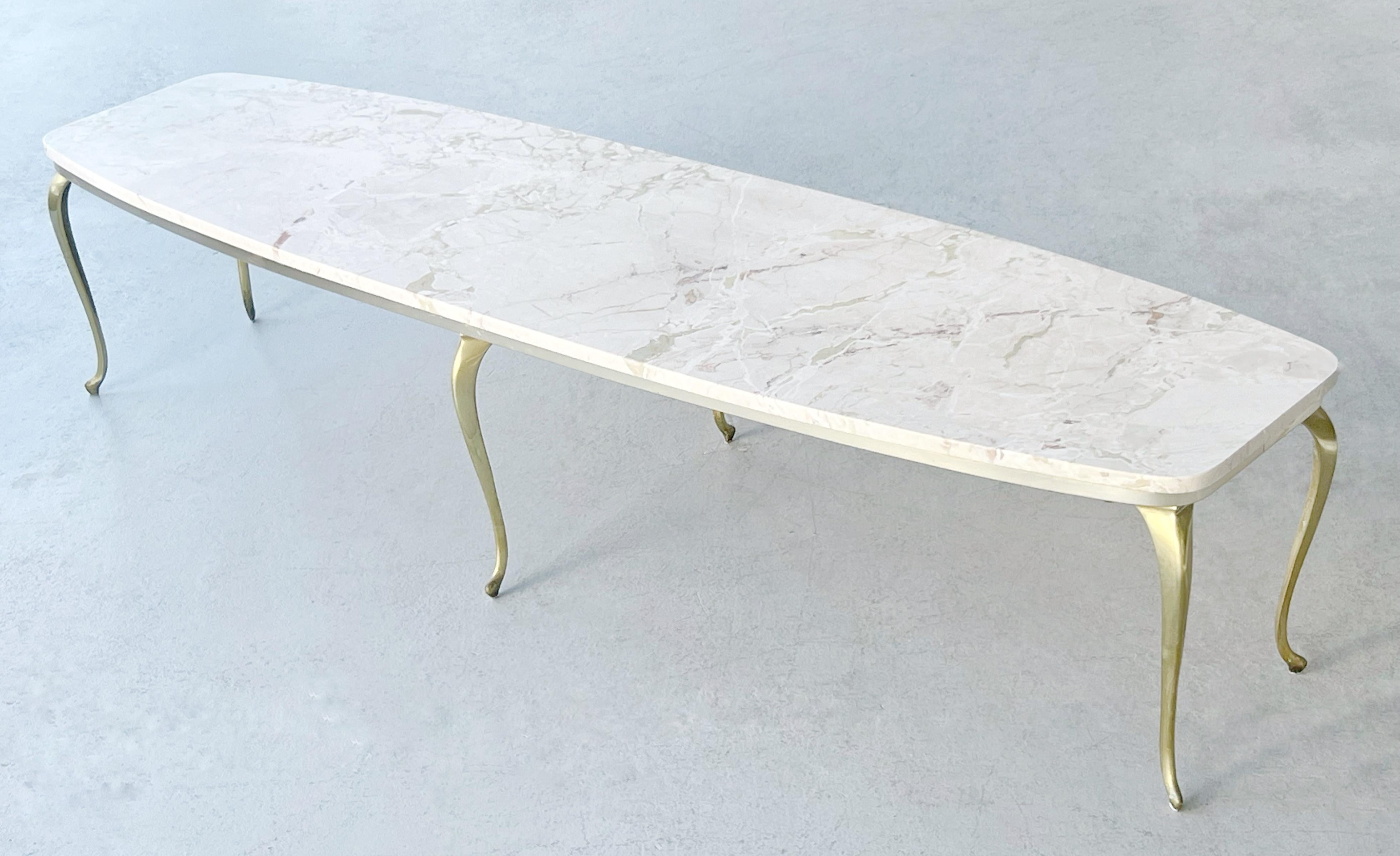 Italian Marble and Brass 6 Feet Long Coffee Table 1960s In Good Condition In Miami, FL