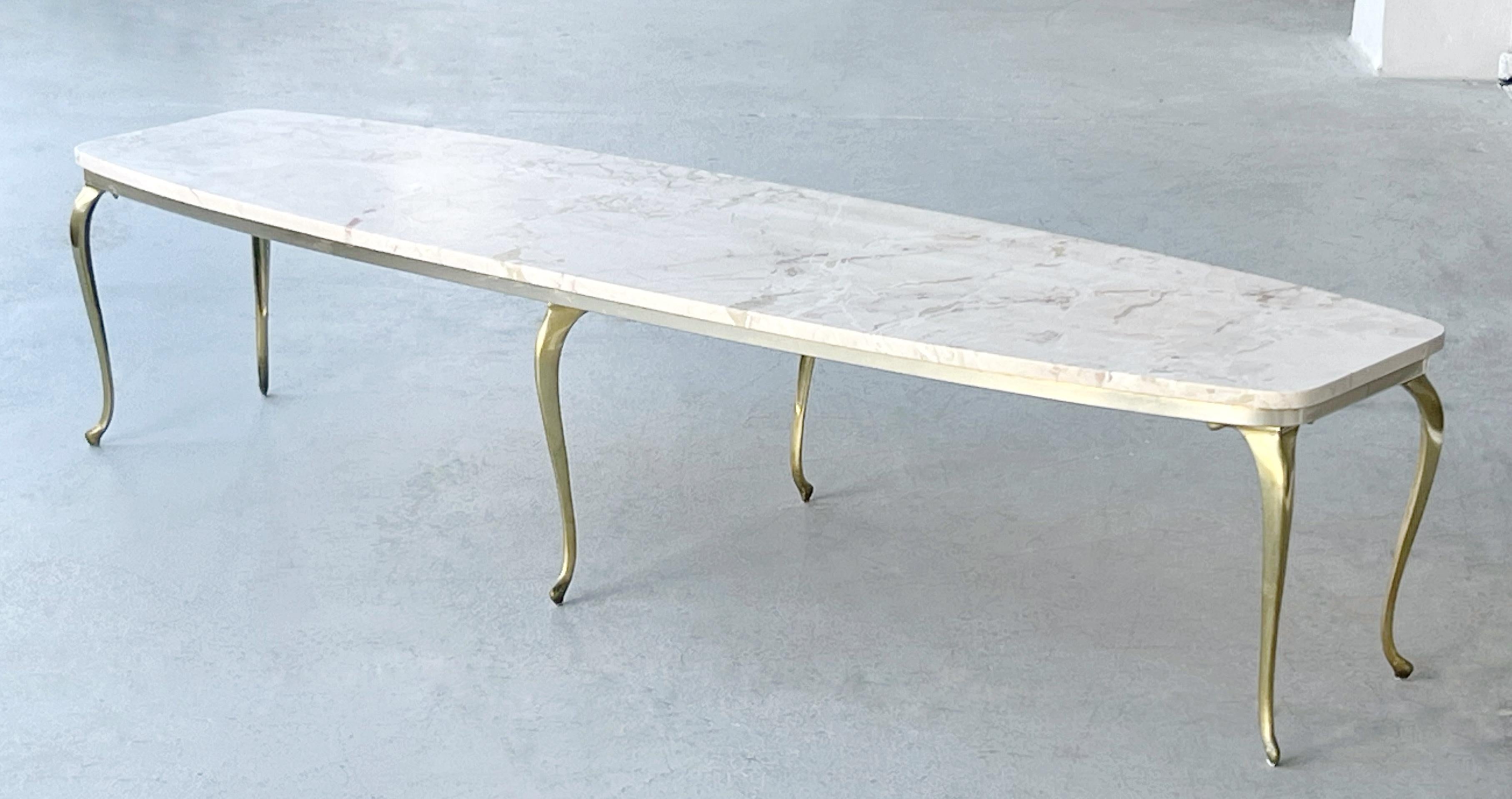 Mid-20th Century Italian Marble and Brass 6 Feet Long Coffee Table 1960s