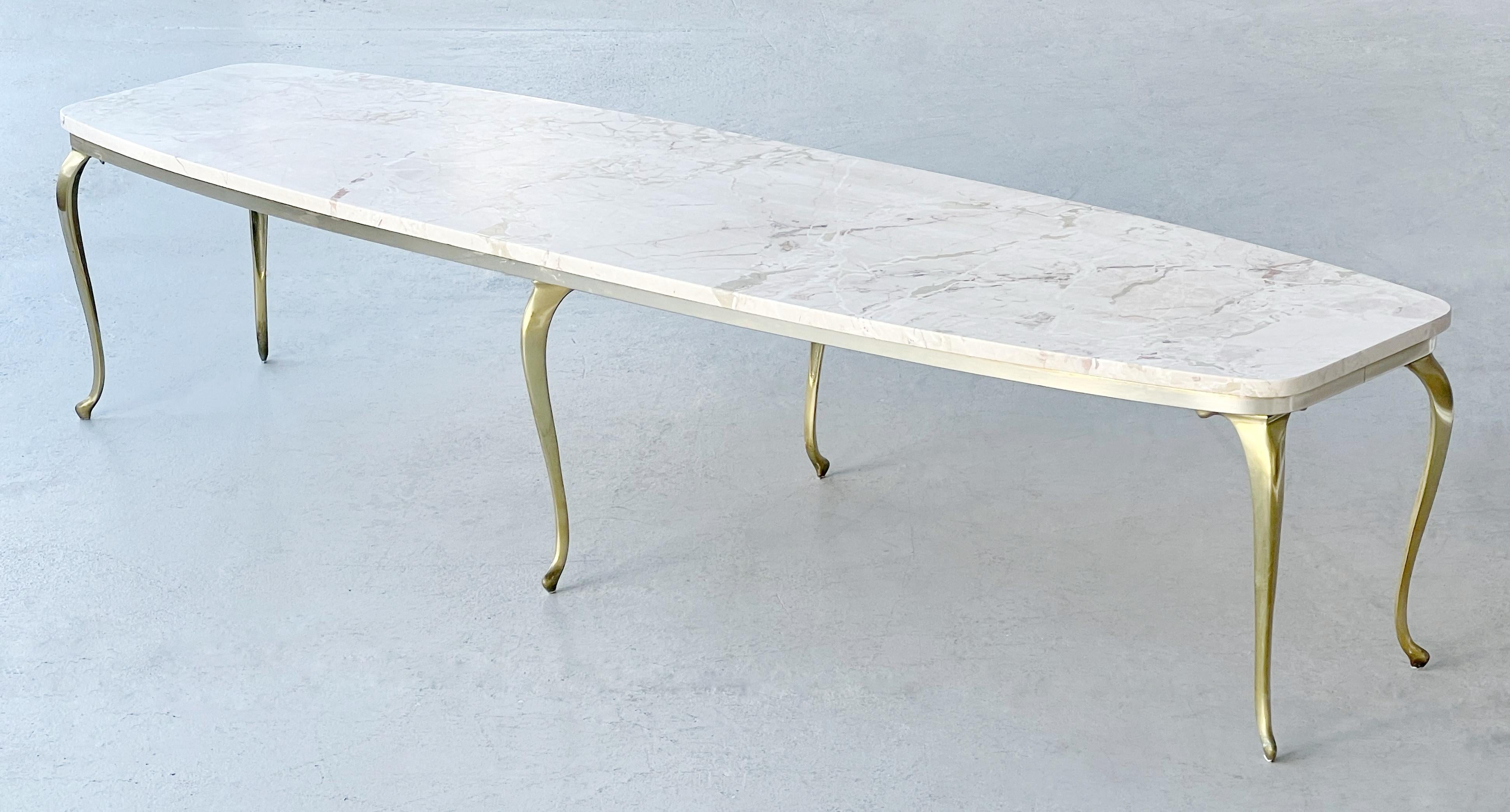 Italian Marble and Brass 6 Feet Long Coffee Table 1960s 1