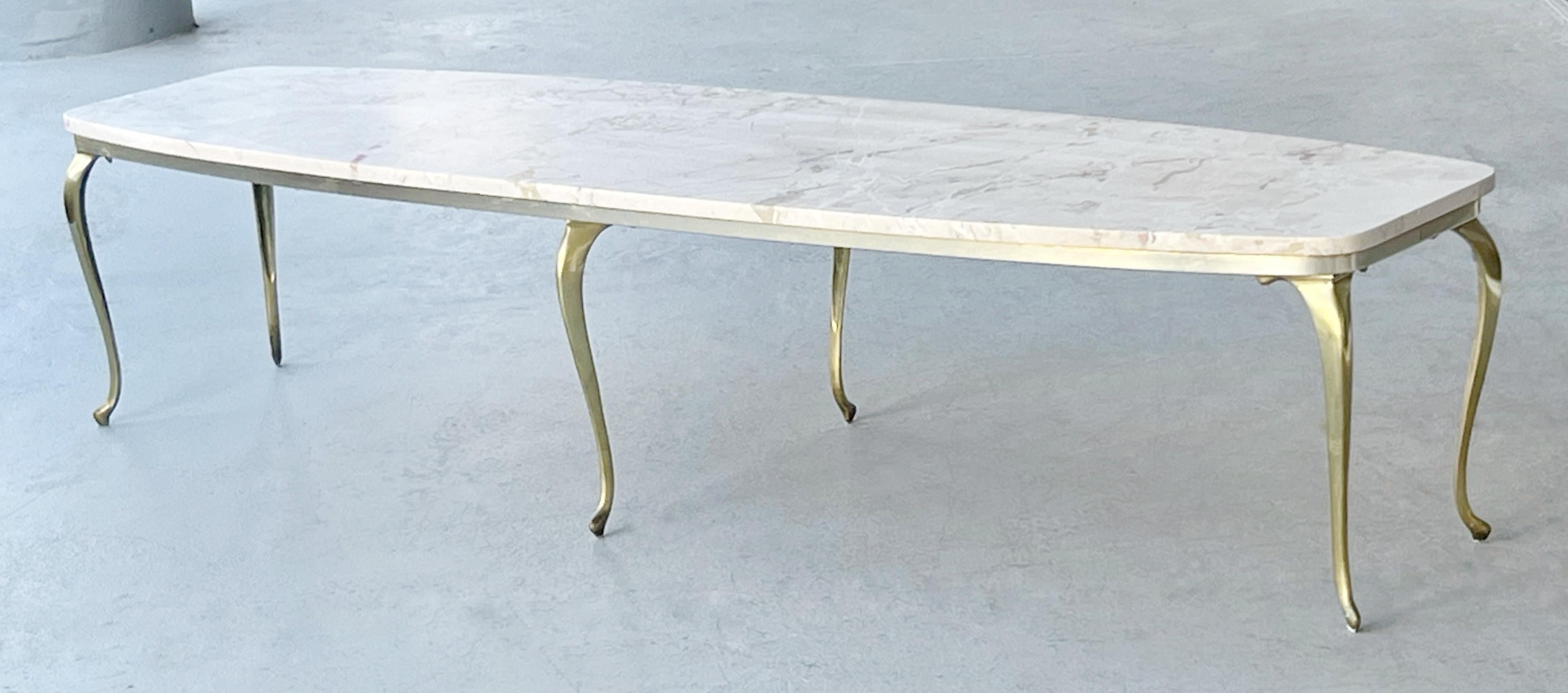 Italian Marble and Brass 6 Feet Long Coffee Table 1960s 2
