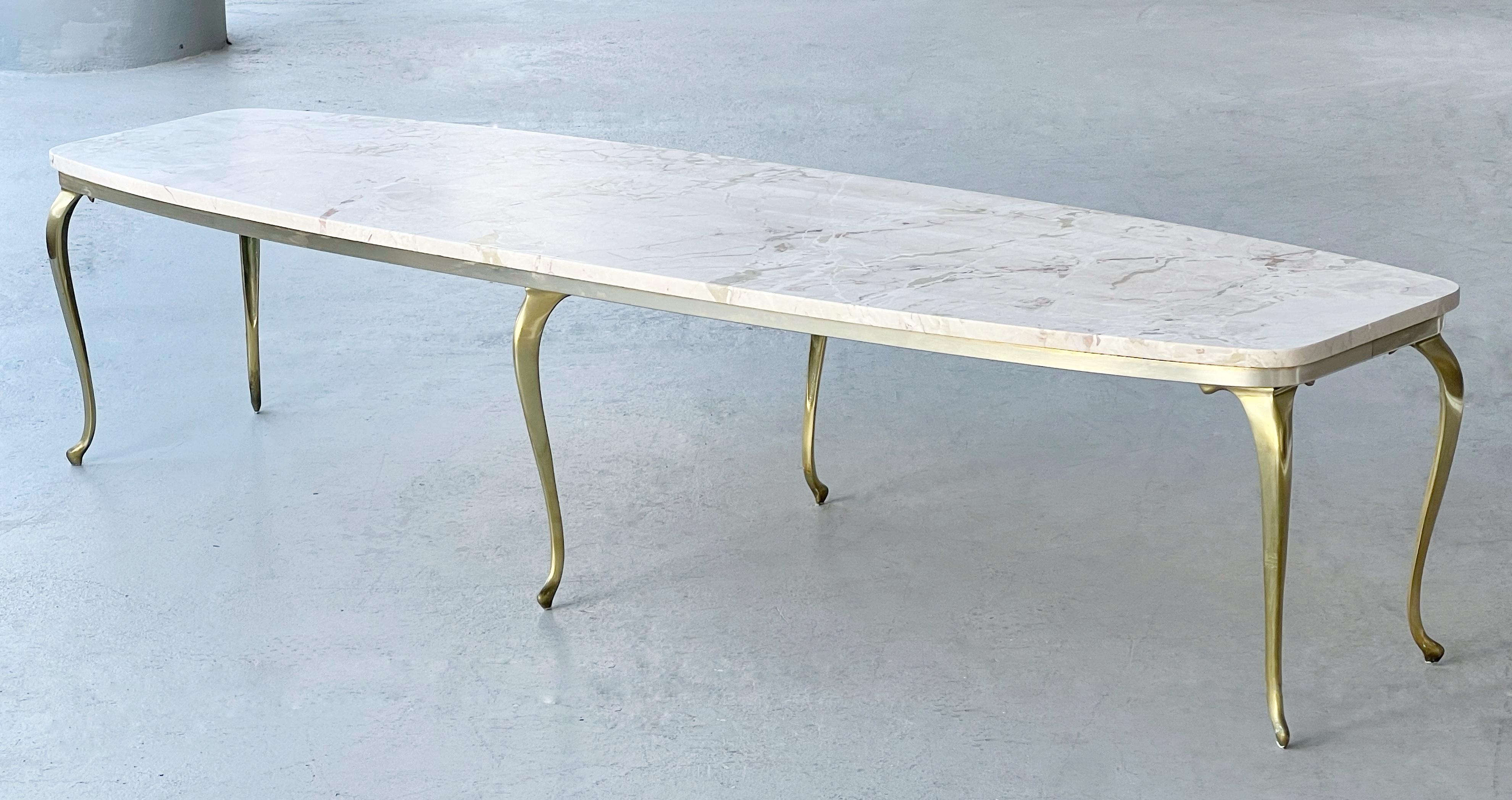 Italian Marble and Brass 6 Feet Long Coffee Table 1960s 3