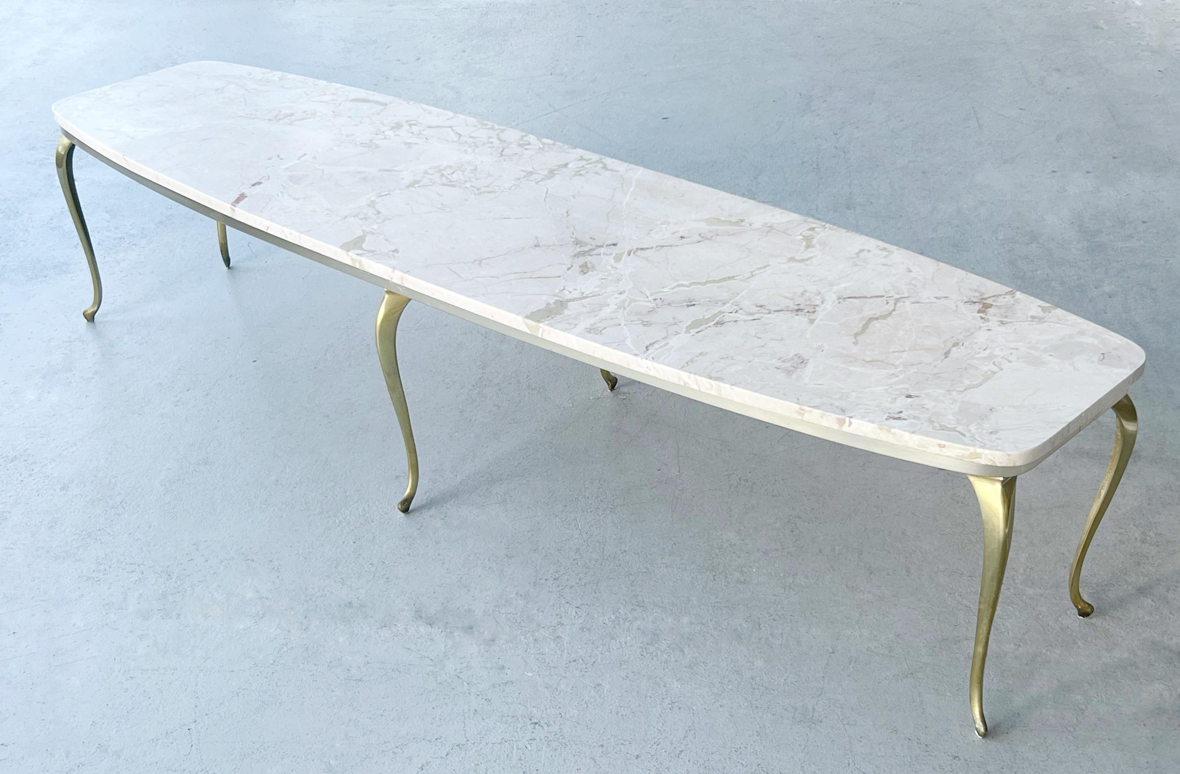 Italian Marble and Brass 6 Feet Long Coffee Table 1960s 4