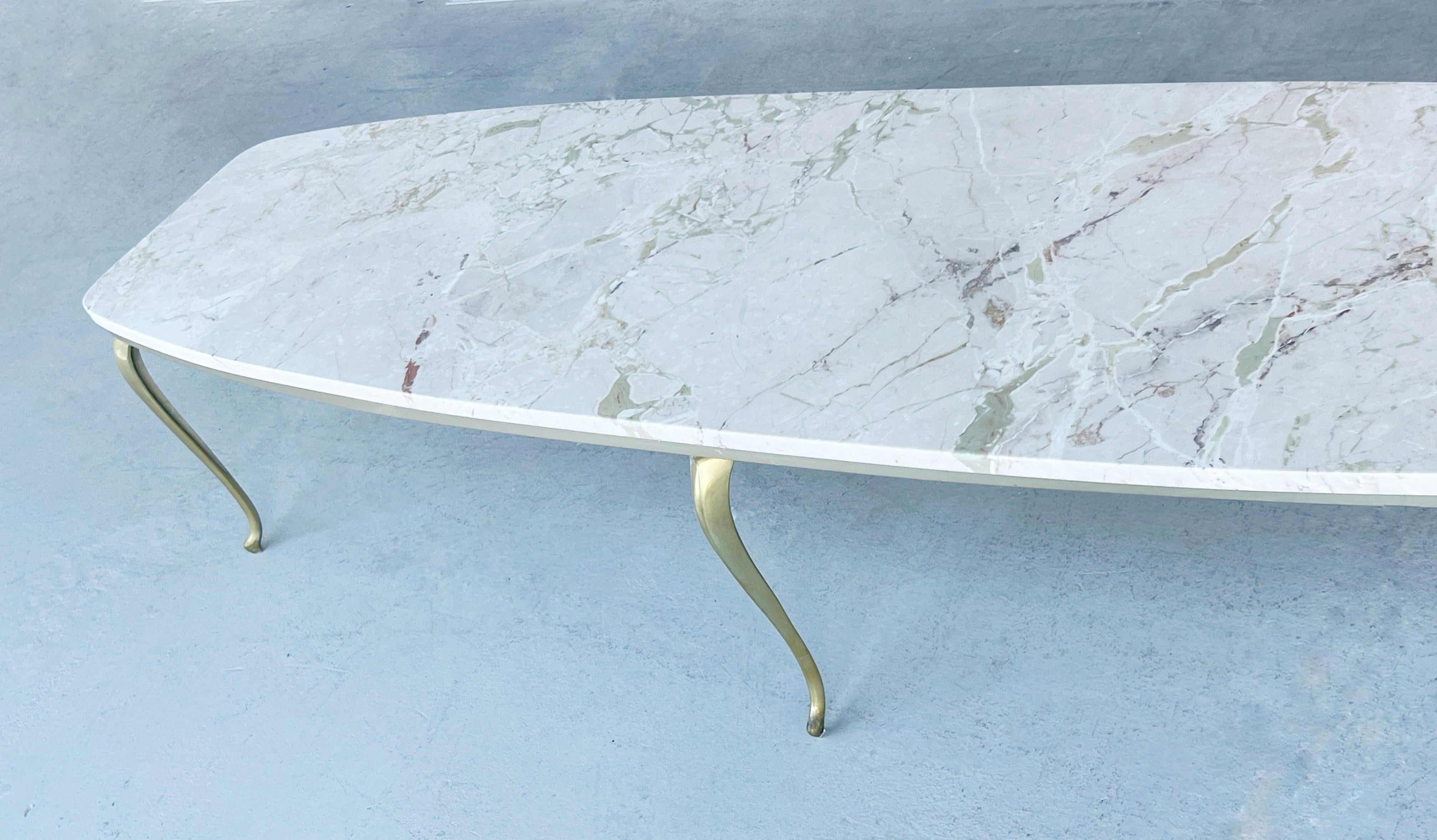 Italian Marble and Brass 6 Feet Long Coffee Table 1960s 5