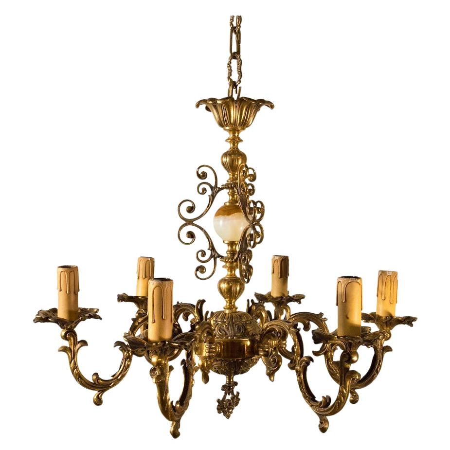 Italian Marble and Brass Baroque Six Light Chandelier