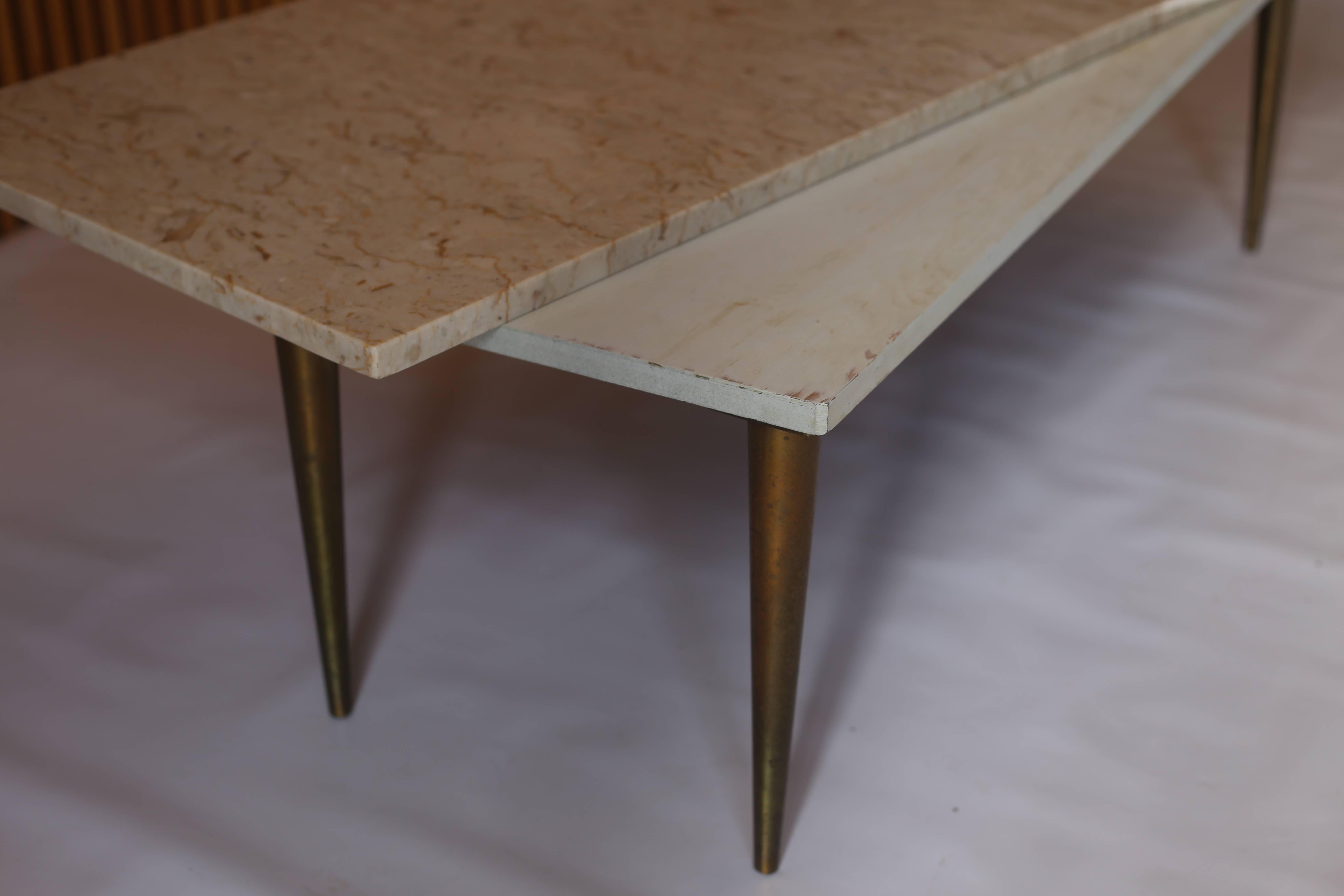 American Italian Marble and Brass Coffee Table/Bench Manner of Gio Ponti