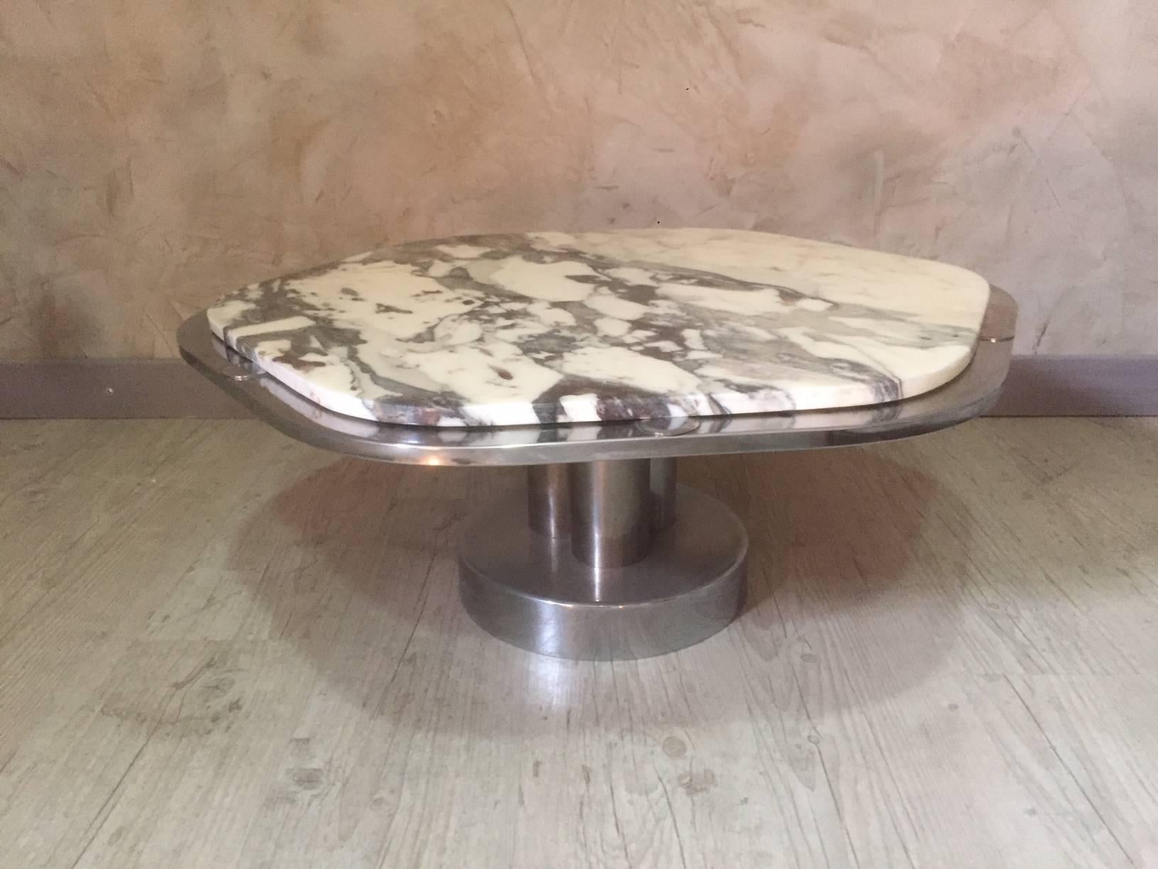 Late 20th Century Italian Marble and Chromed Design Coffee Table, 1970s