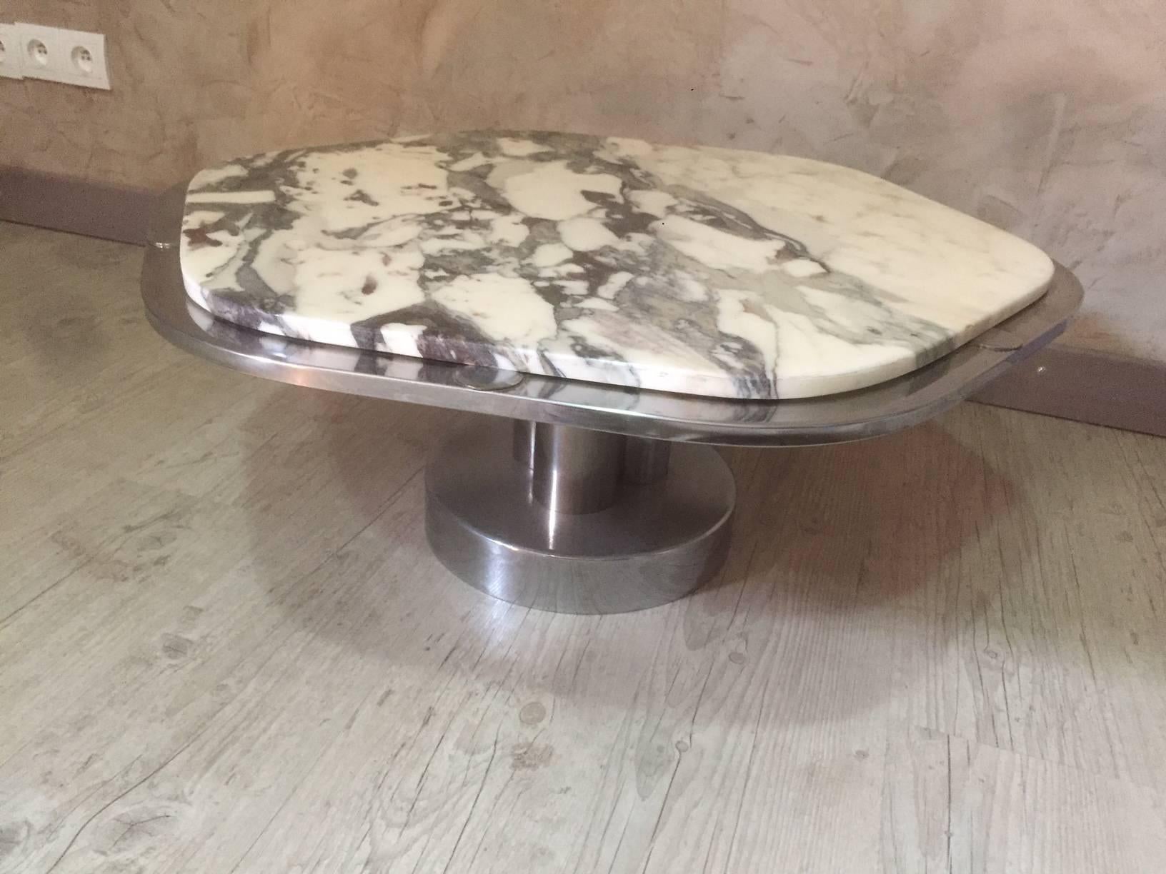 Italian Marble and Chromed Design Coffee Table, 1970s 1
