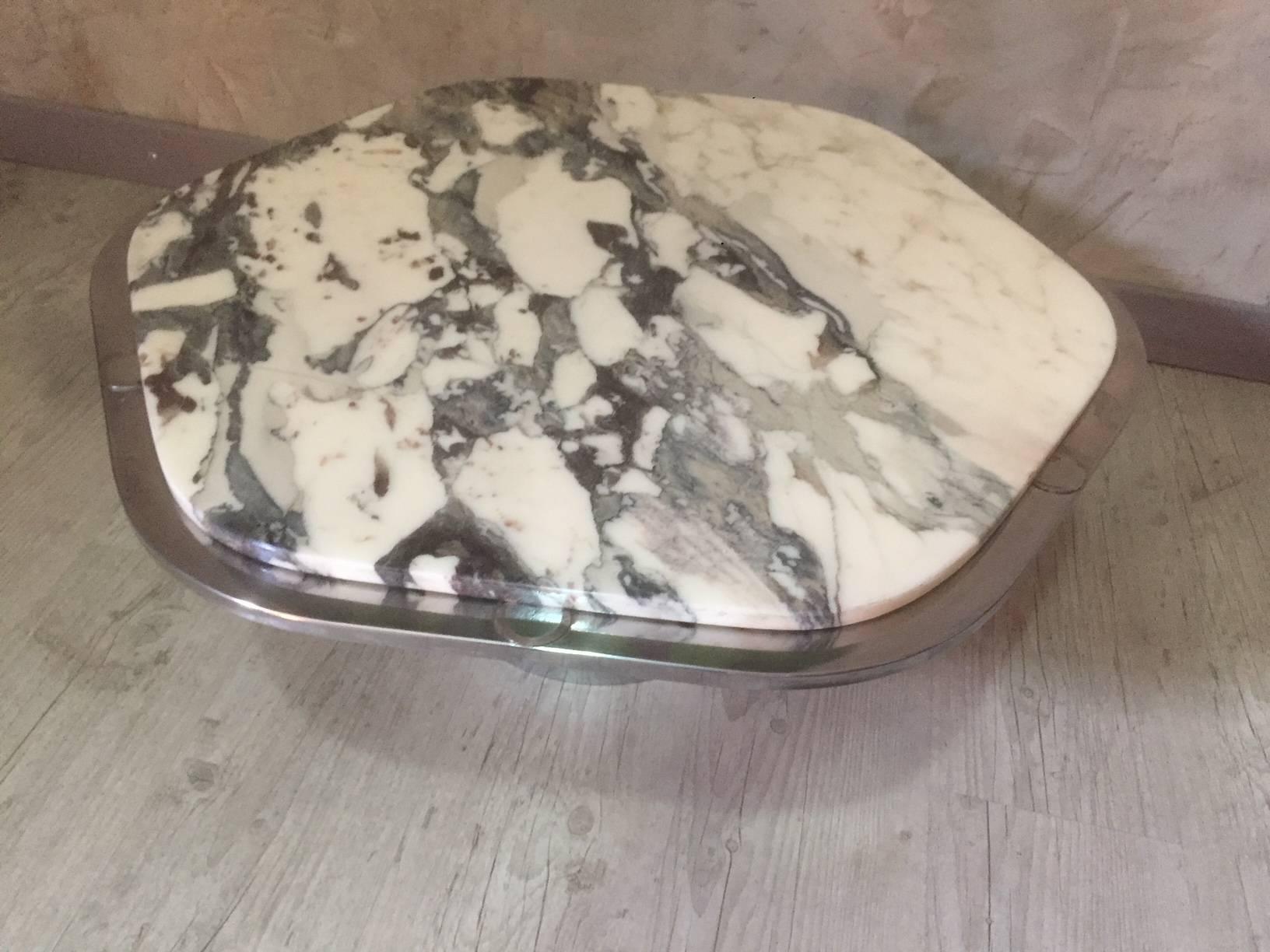 Italian Marble and Chromed Design Coffee Table, 1970s 2