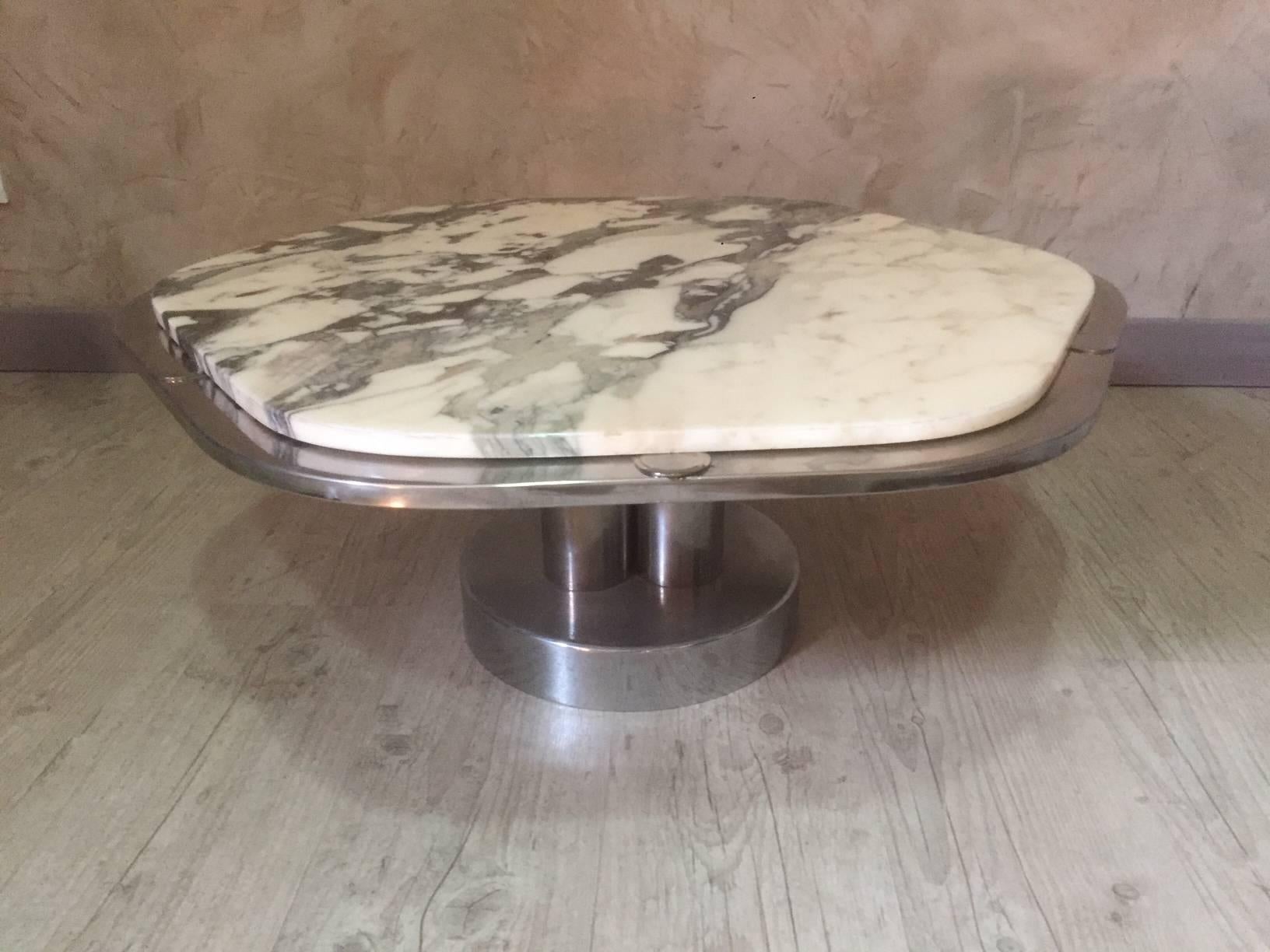 Italian Marble and Chromed Design Coffee Table, 1970s 3