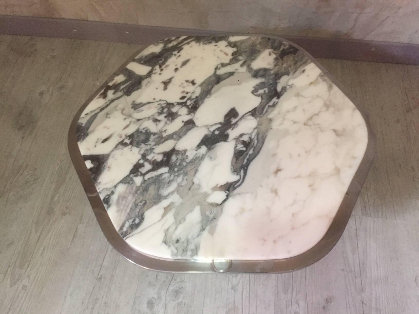 Italian Marble and Chromed Design Coffee Table, 1970s 4