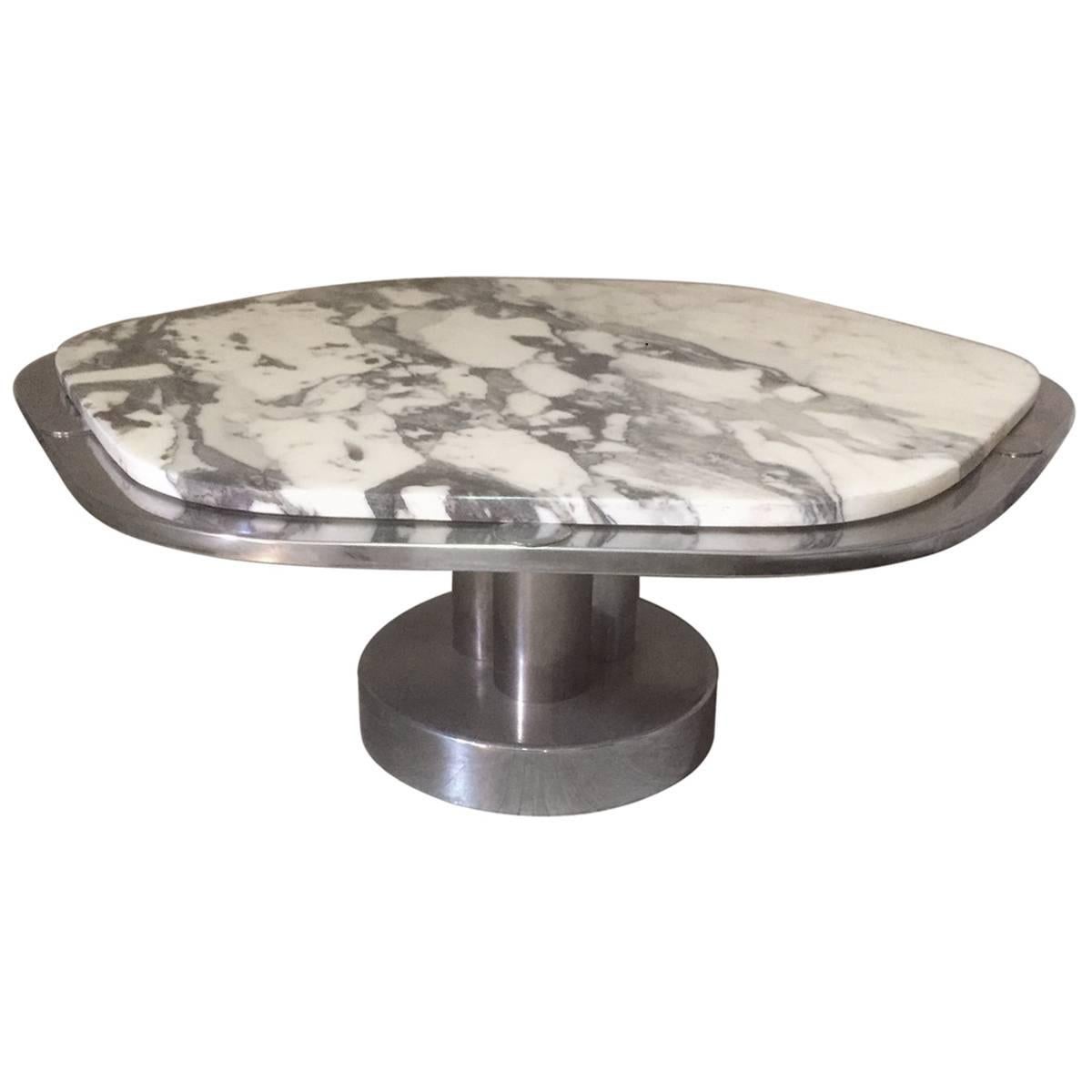 Italian Marble and Chromed Design Coffee Table, 1970s