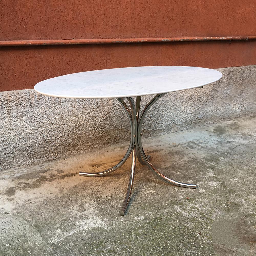 Modern Italian Marble and Chromed Steel Dining Table, 1970s