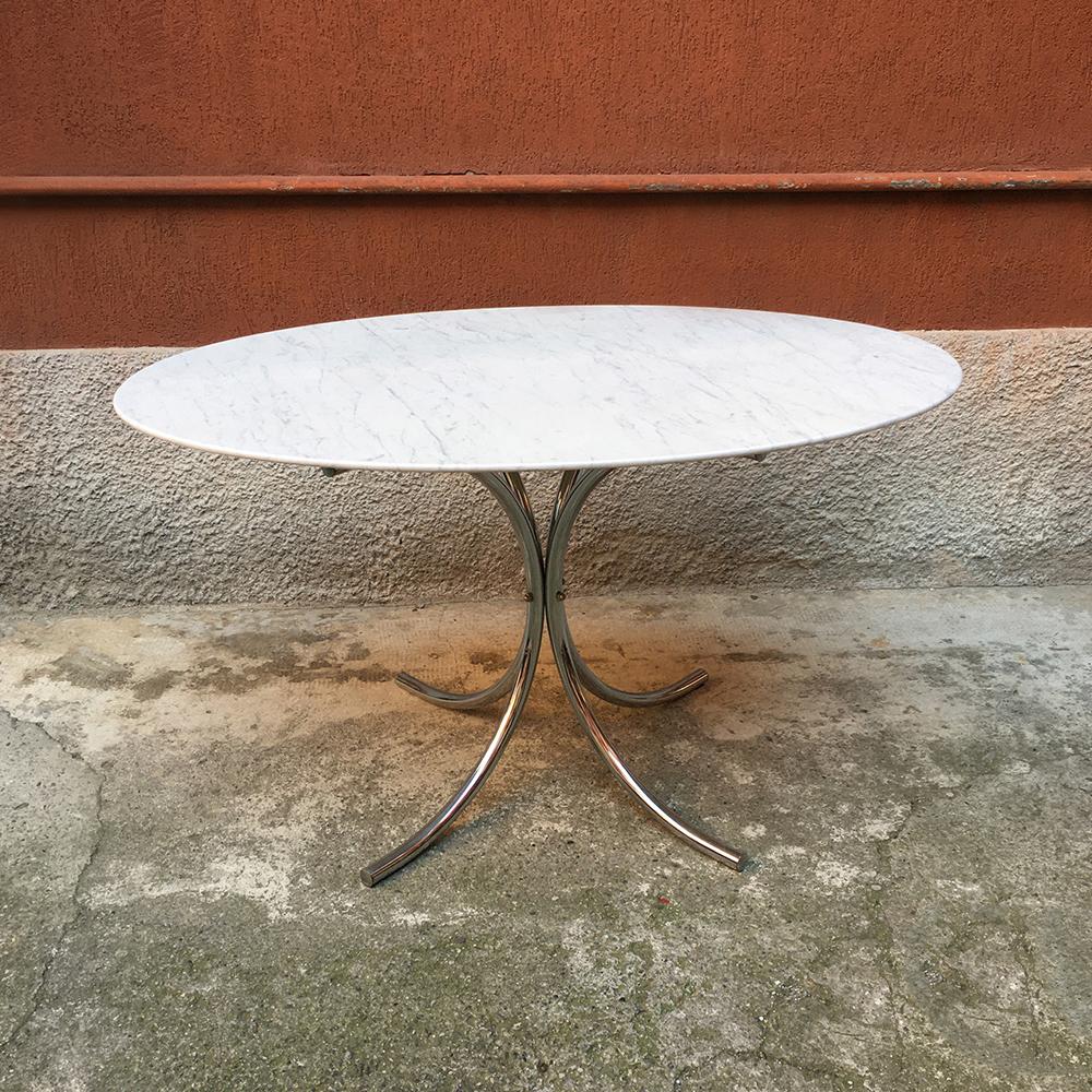 Italian Marble and Chromed Steel Dining Table, 1970s 2