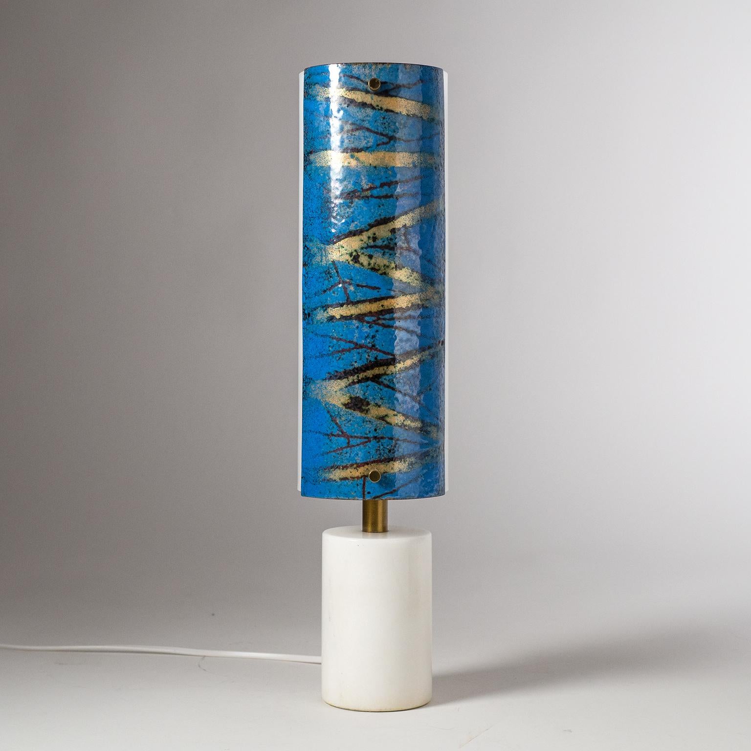 Mid-20th Century Rare Italian Table Lamp, 1950s, Marble and Enameled Copper  For Sale