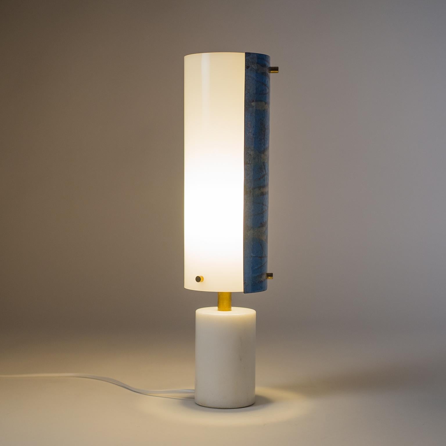 Rare Italian Table Lamp, 1950s, Marble and Enameled Copper  For Sale 4