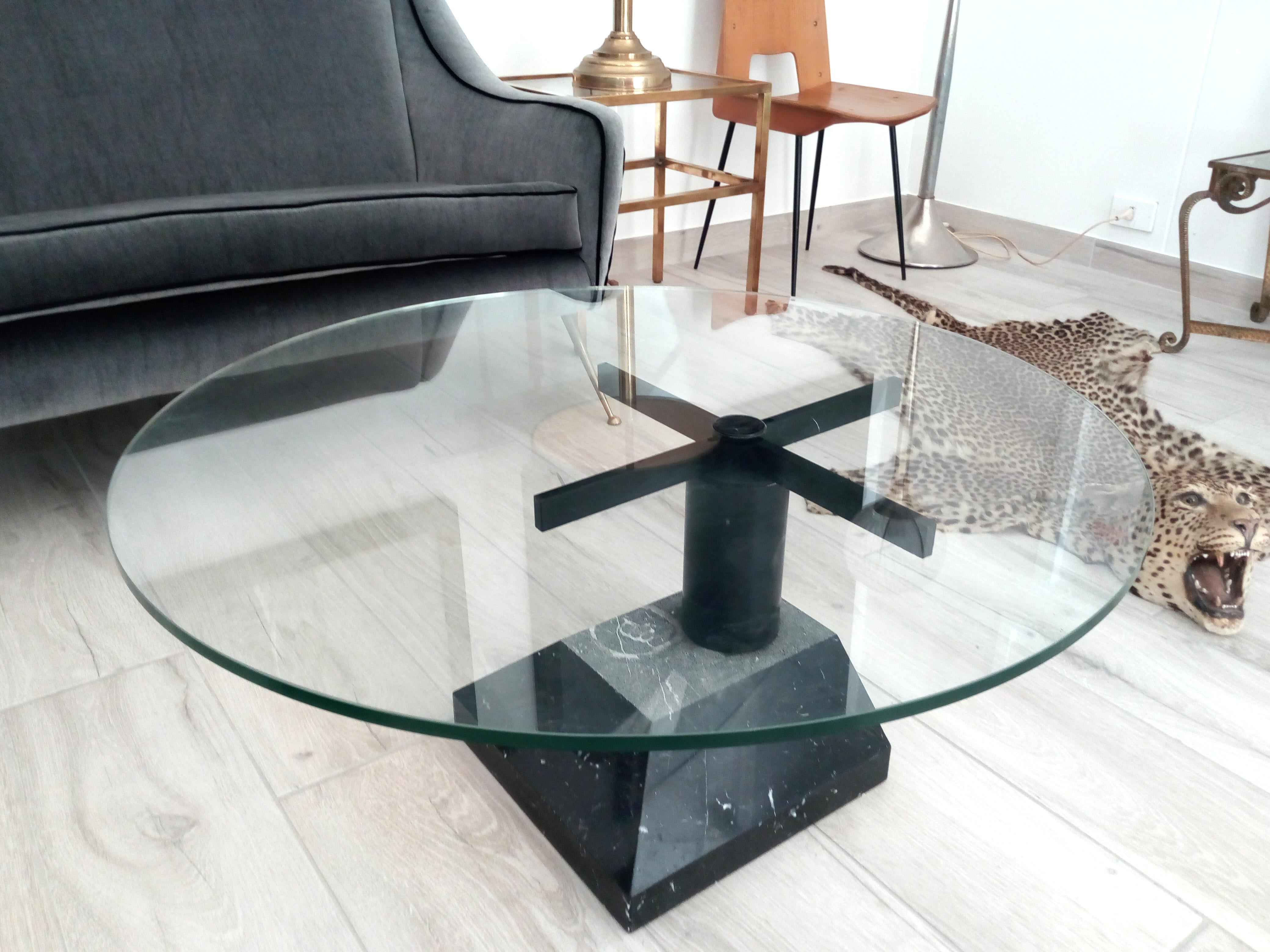 Italian Marble and Glass Coffee Table, 1970s In Good Condition In Naples, IT