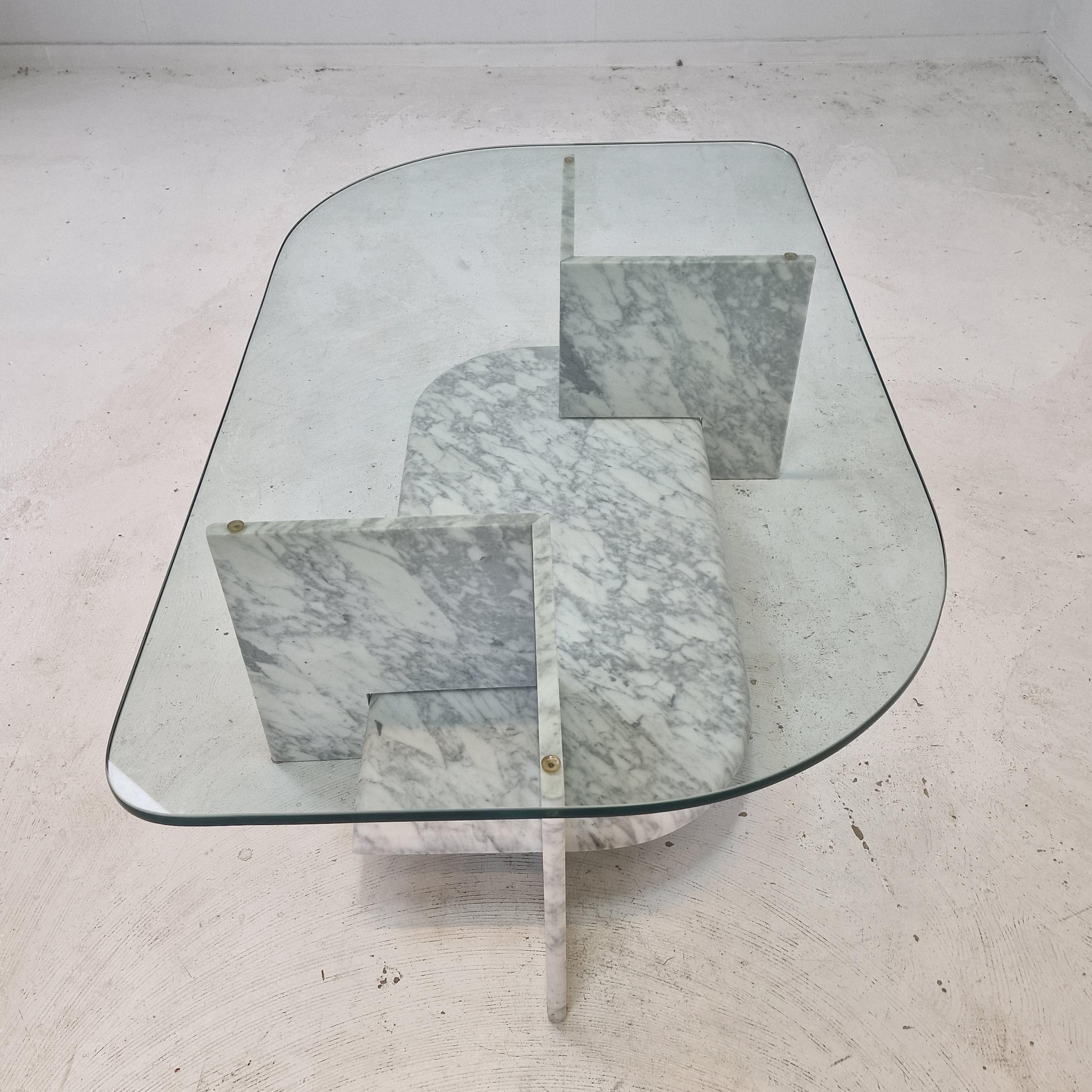 Italian Marble and Glass Coffee Table, 1980s For Sale 5