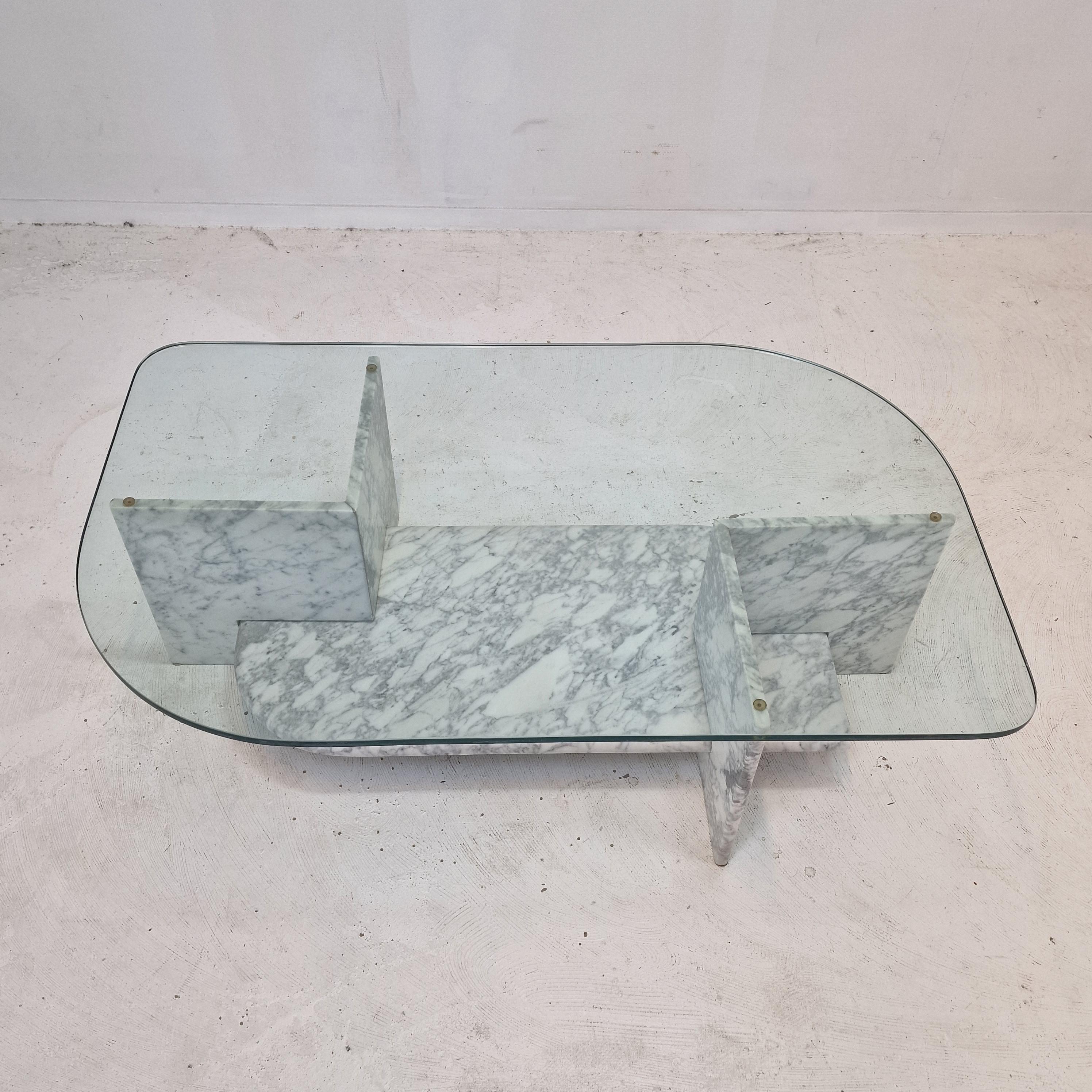 Italian Marble and Glass Coffee Table, 1980s For Sale 6