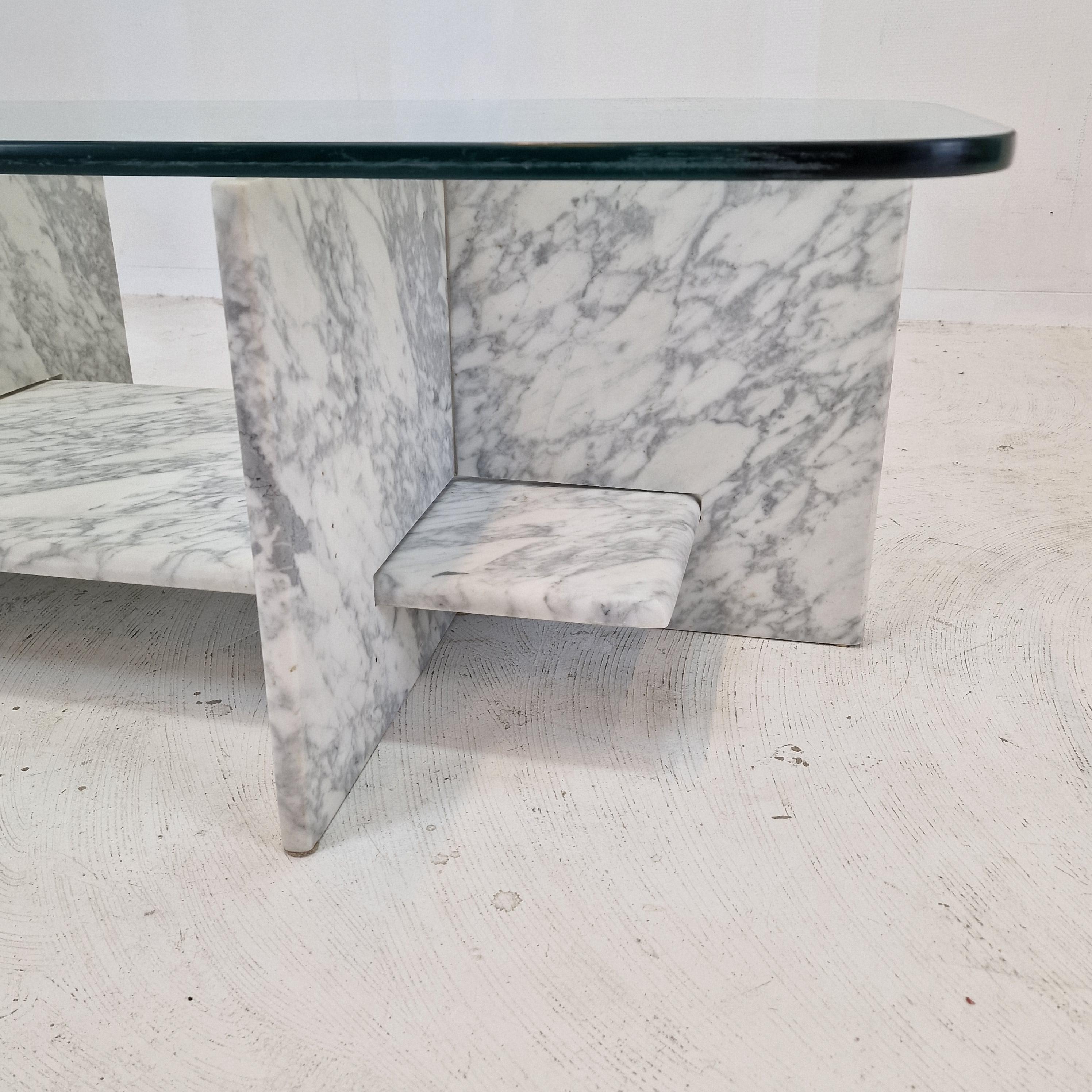 Italian Marble and Glass Coffee Table, 1980s For Sale 7