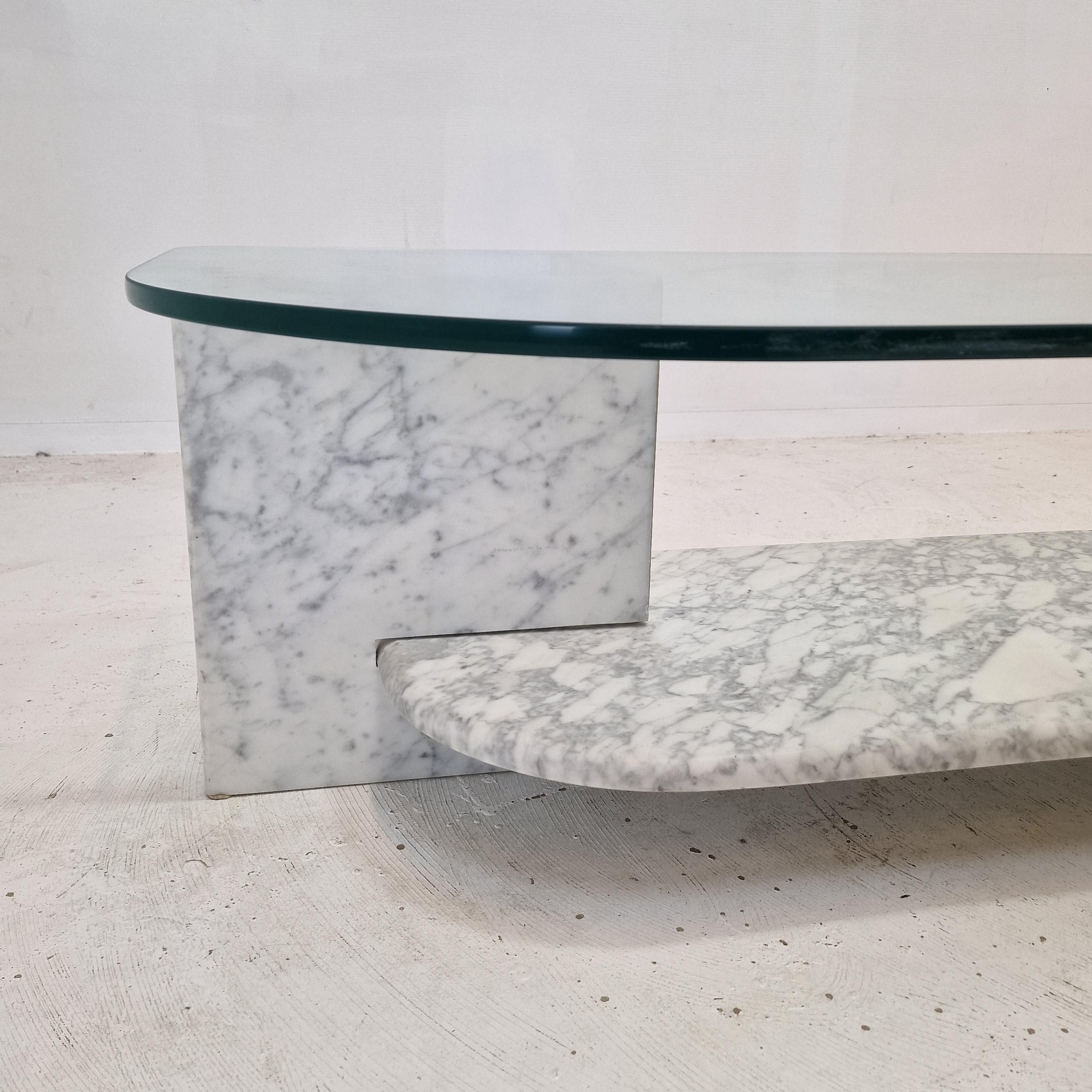 Italian Marble and Glass Coffee Table, 1980s For Sale 8