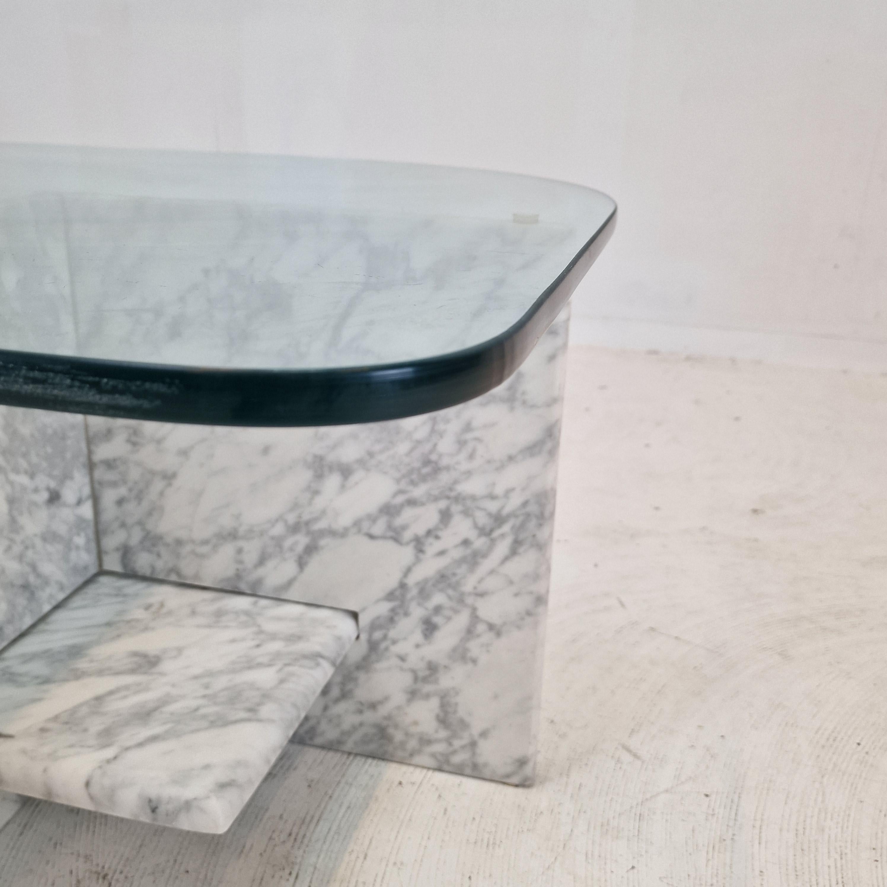 Italian Marble and Glass Coffee Table, 1980s For Sale 9