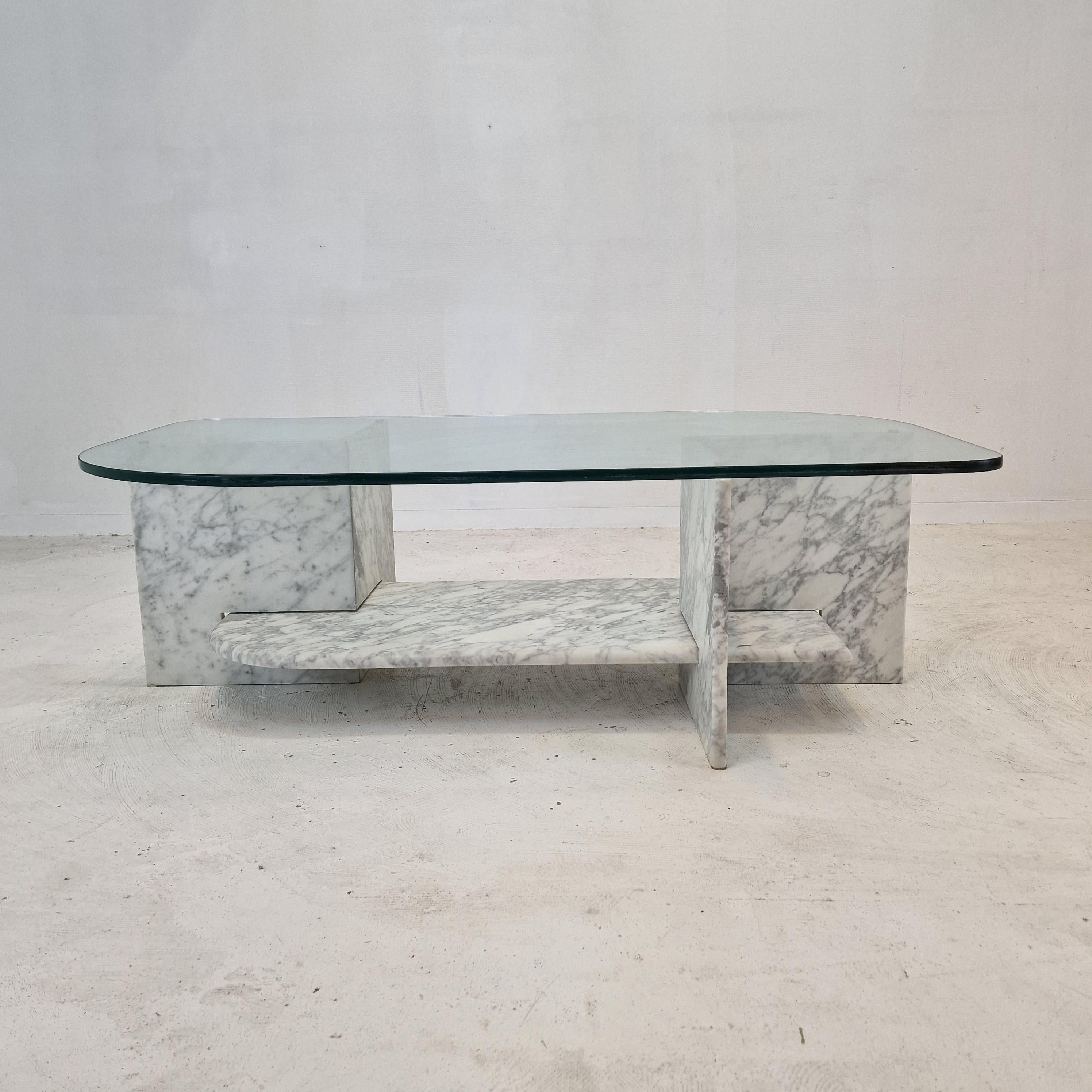 Mid-Century Modern Italian Marble and Glass Coffee Table, 1980s For Sale