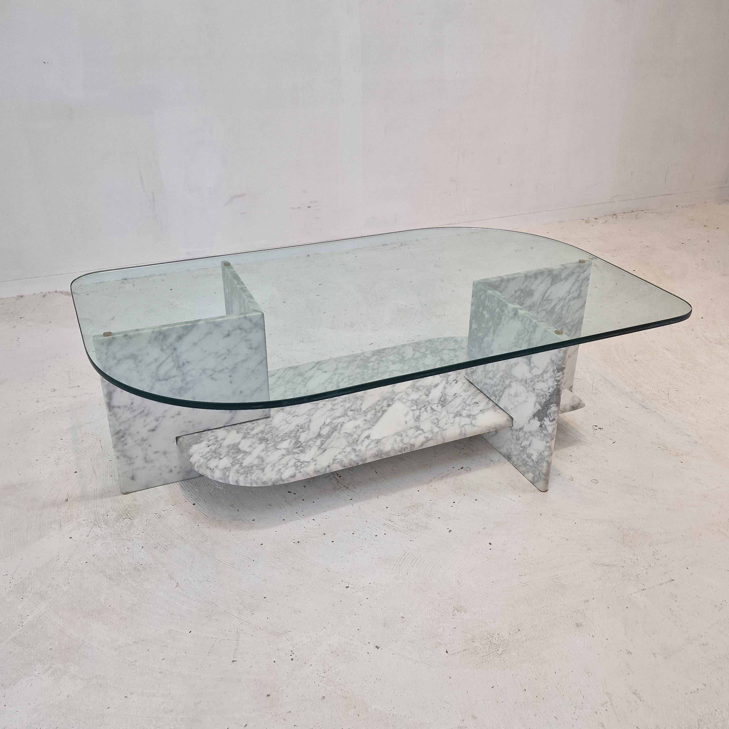 Late 20th Century Italian Marble and Glass Coffee Table, 1980s For Sale