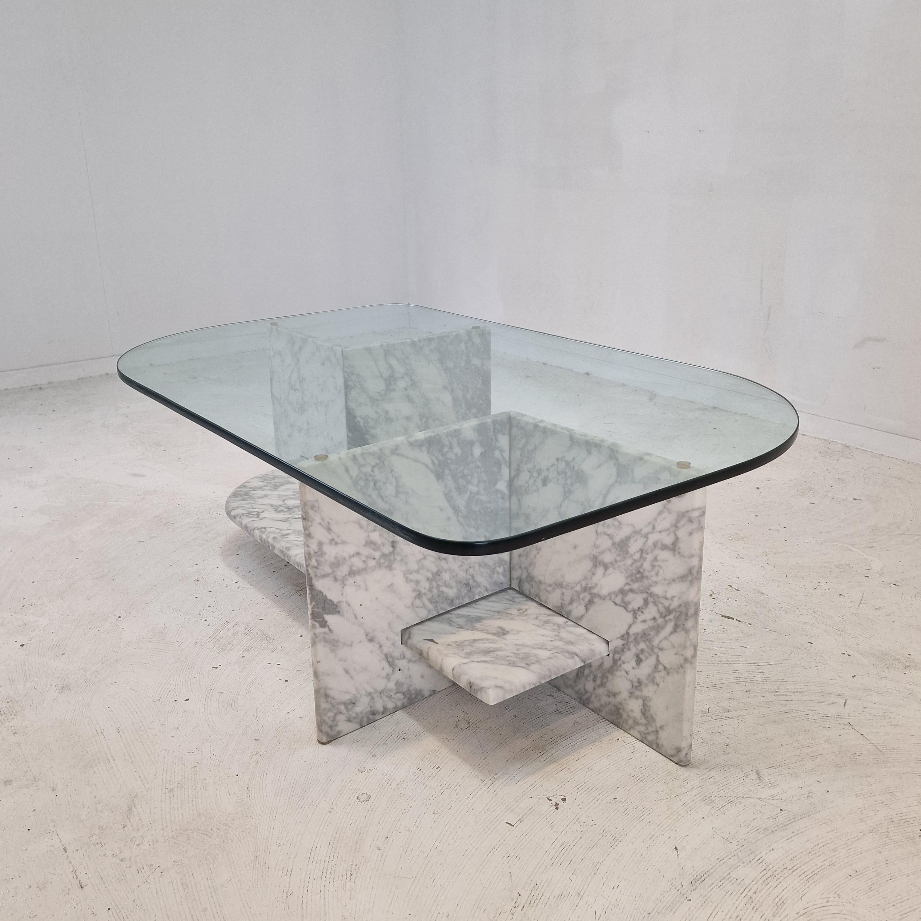Italian Marble and Glass Coffee Table, 1980s For Sale 2