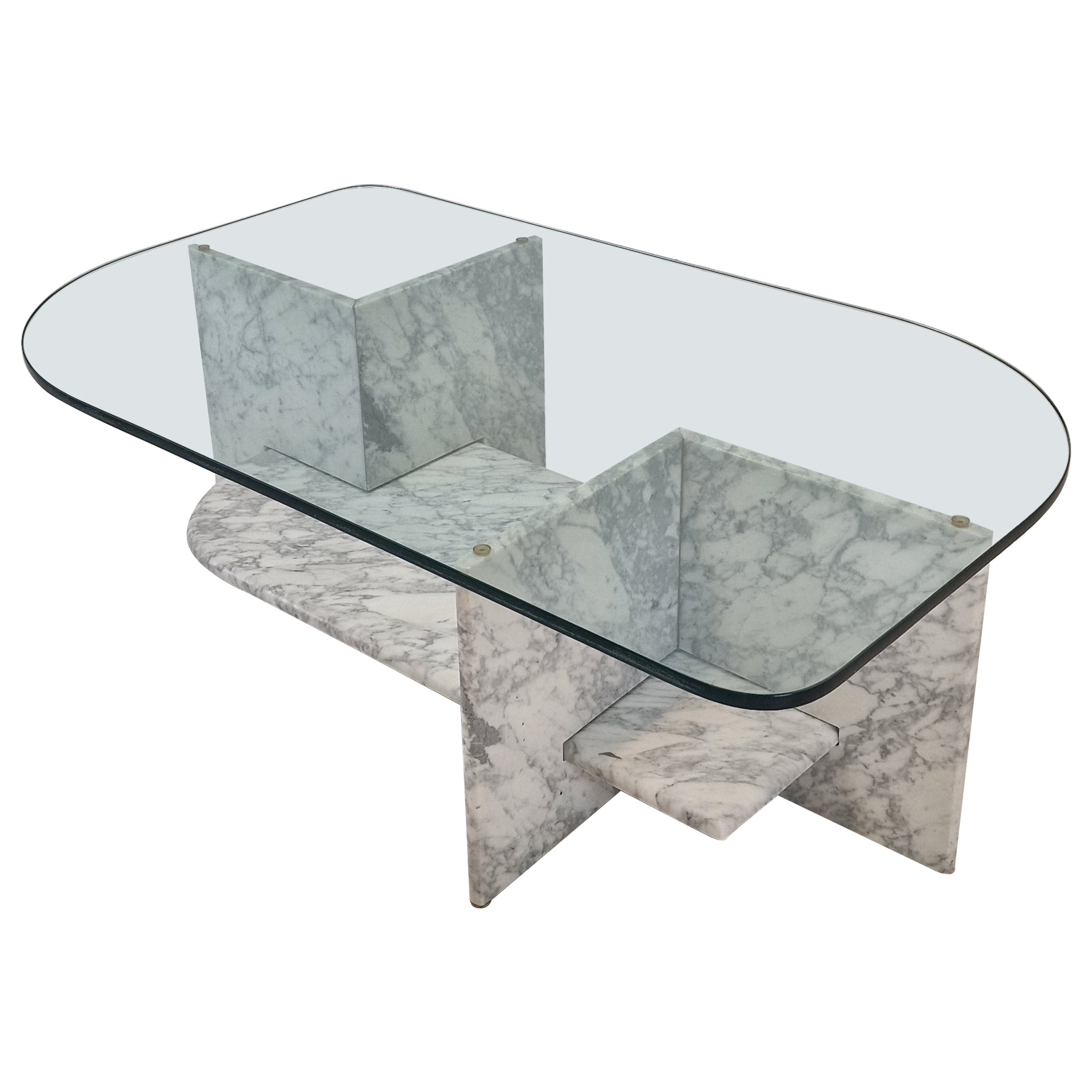 Table basse italienne en marbre et verre, années 1980