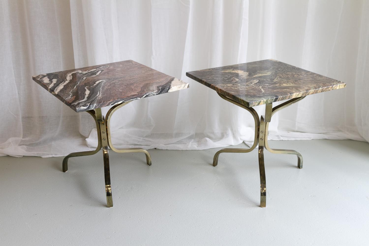 Italian Marble and Gold Side Tables, 1980s. Set of 2.   In Good Condition In Asaa, DK