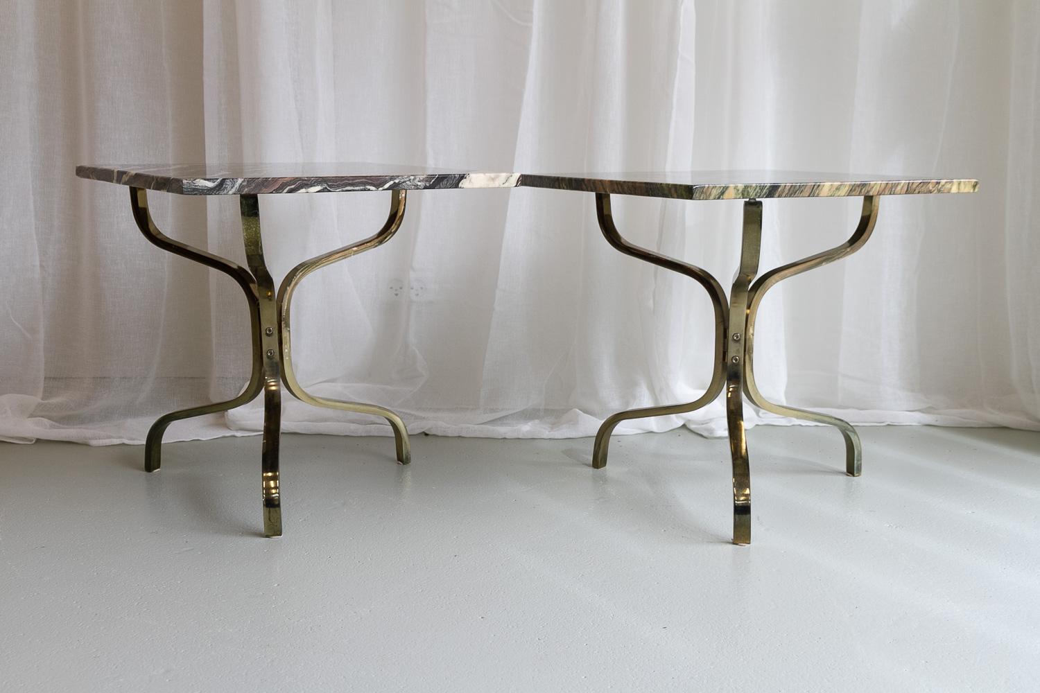 Italian Marble and Gold Side Tables, 1980s. Set of 2.   2