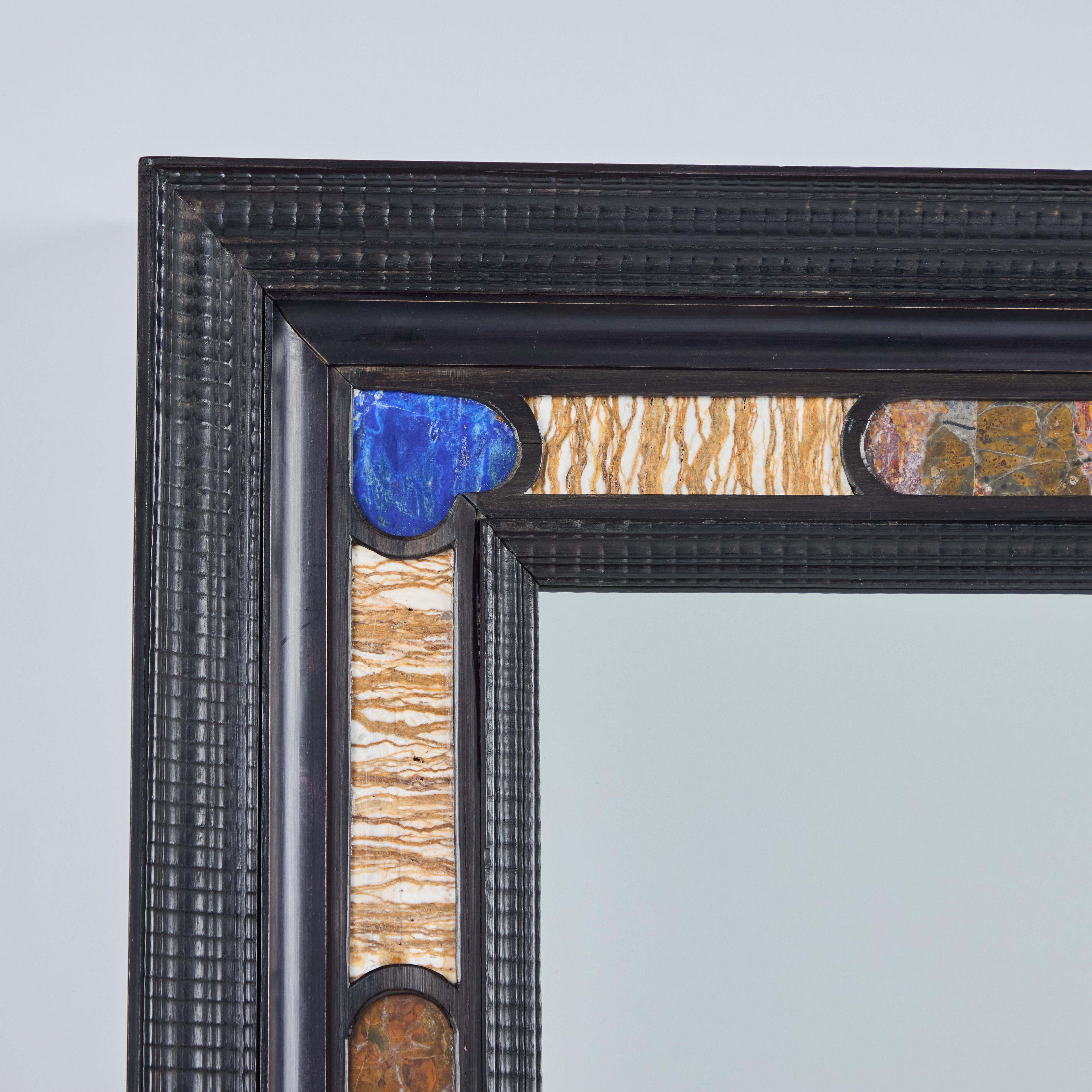Lapis Lazuli Italian Marble and Lapis Inset Ebonized Mirror Circa 1950's For Sale